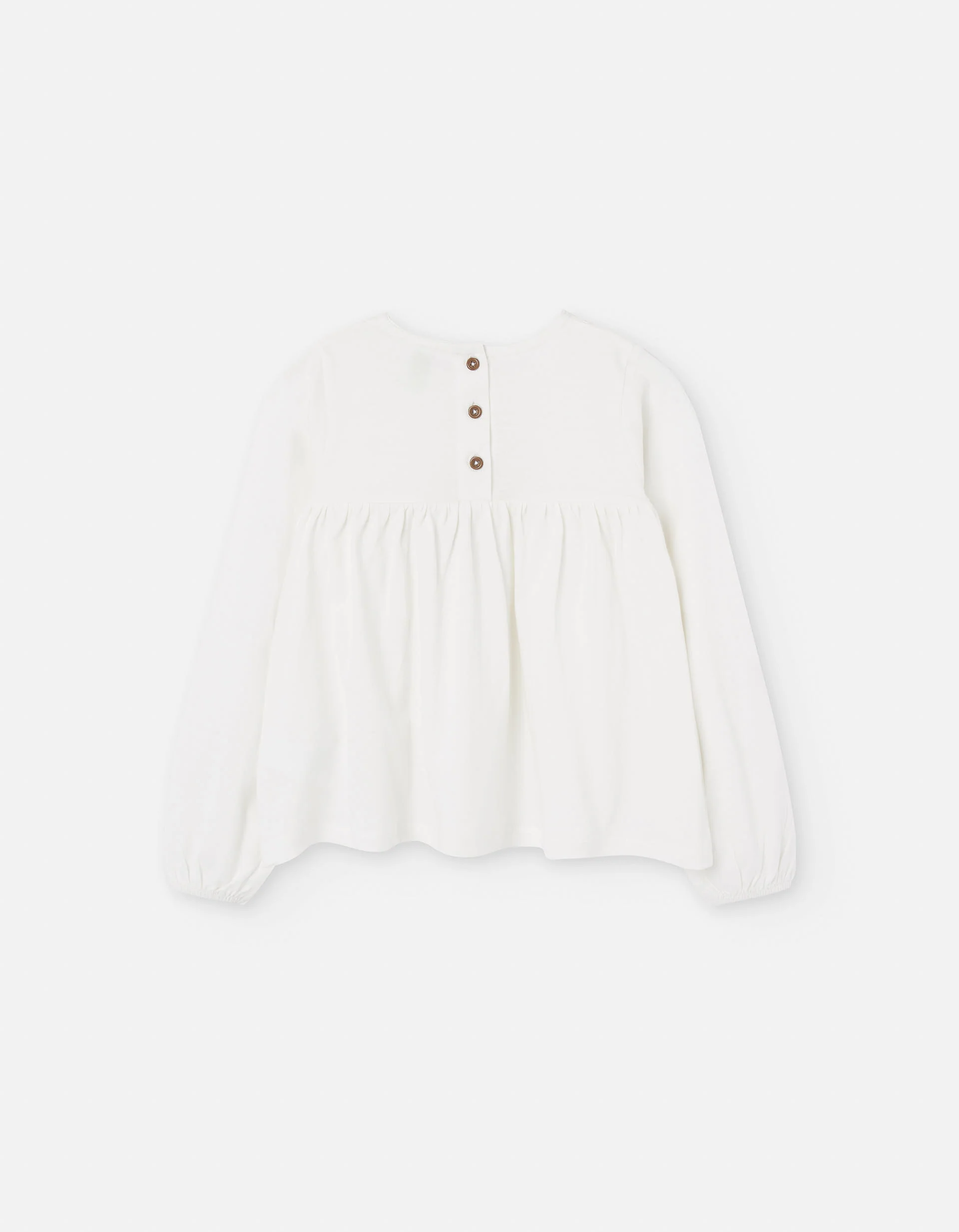 Long sleeve cotton T-shirt with Swiss embroidery for girls, white