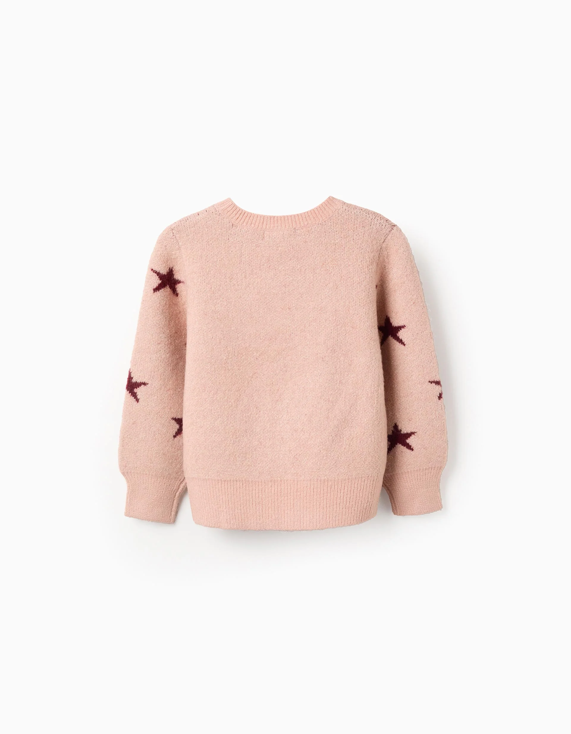 Knitted jumper with lurex stars for girls, pink/burgundy