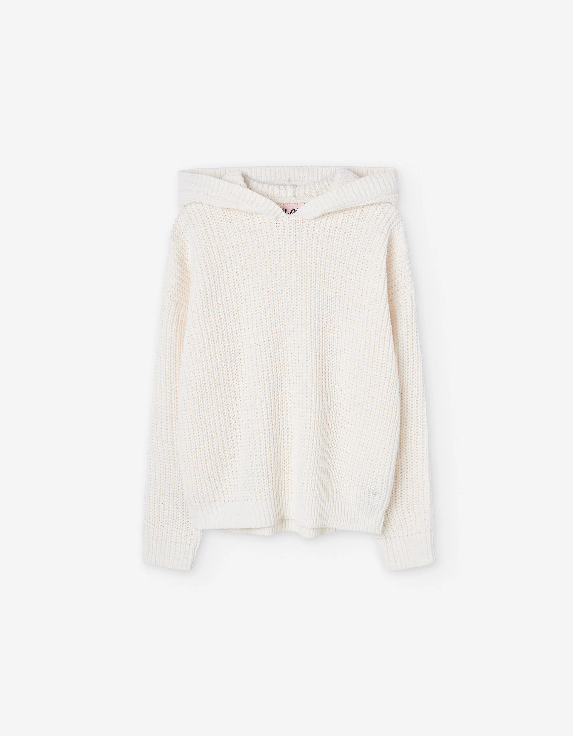 Chenille knit jumper with hood for girls, white