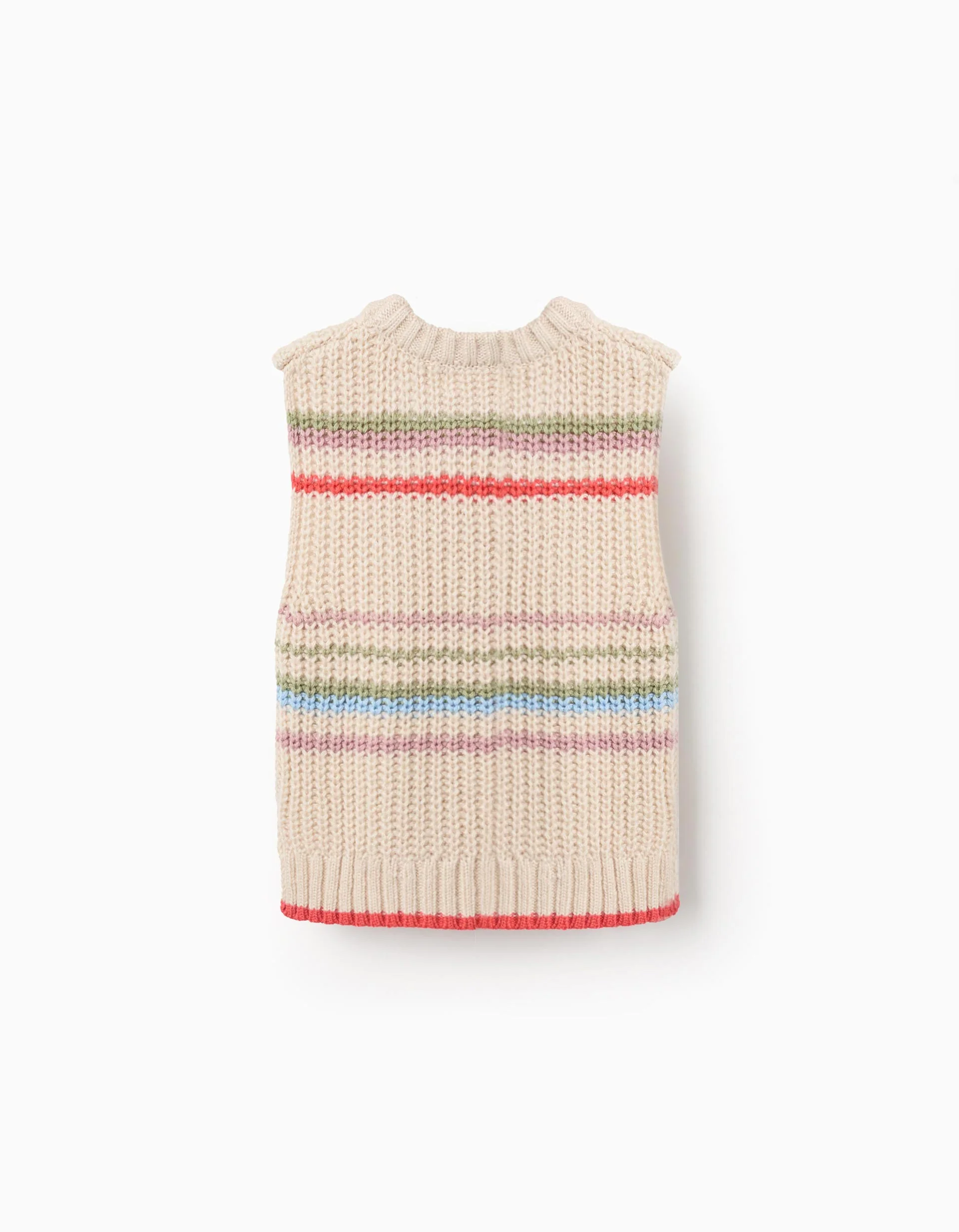 Knitted Waistcoat with Colourful Stripes for Girls, Beige