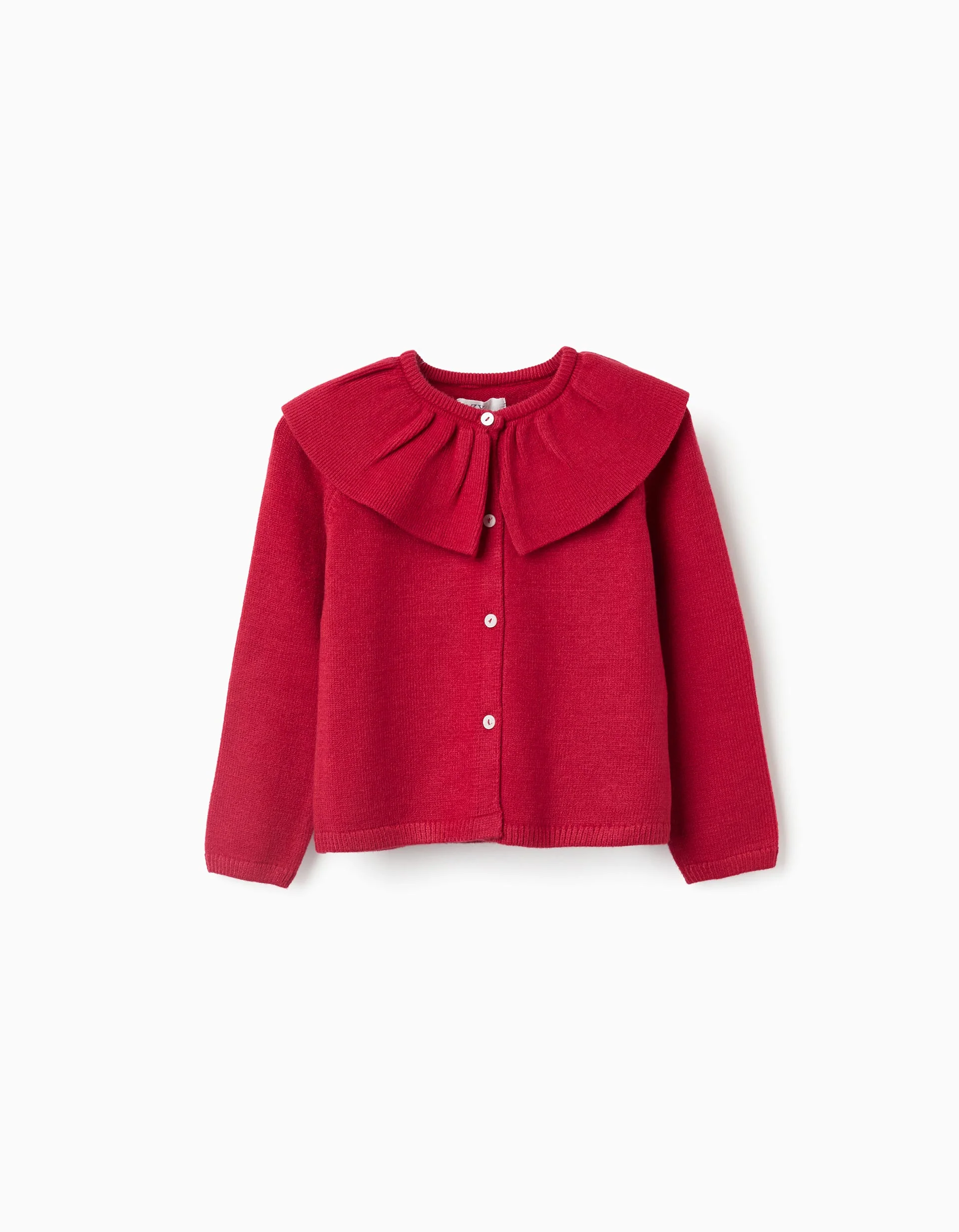 Knit cardigan with ruffled maxi collar for girls, red