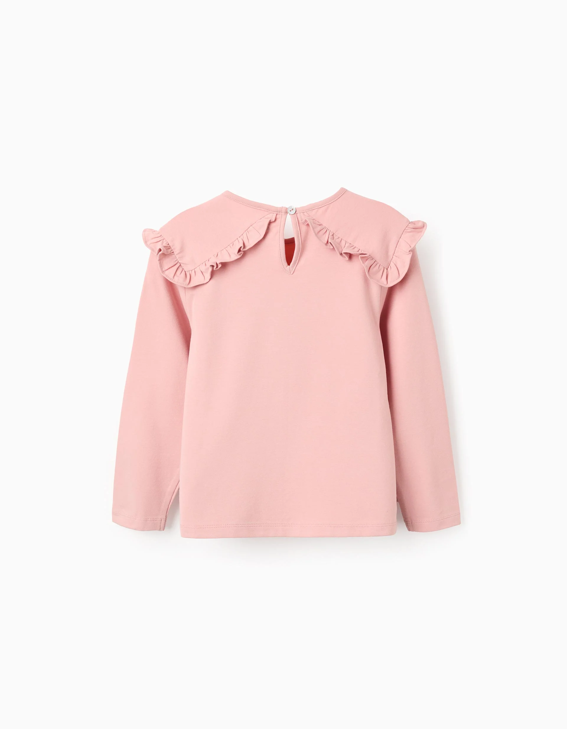 Long-Sleeved T-shirt with Shoulder Ruffles for Girls, Pink