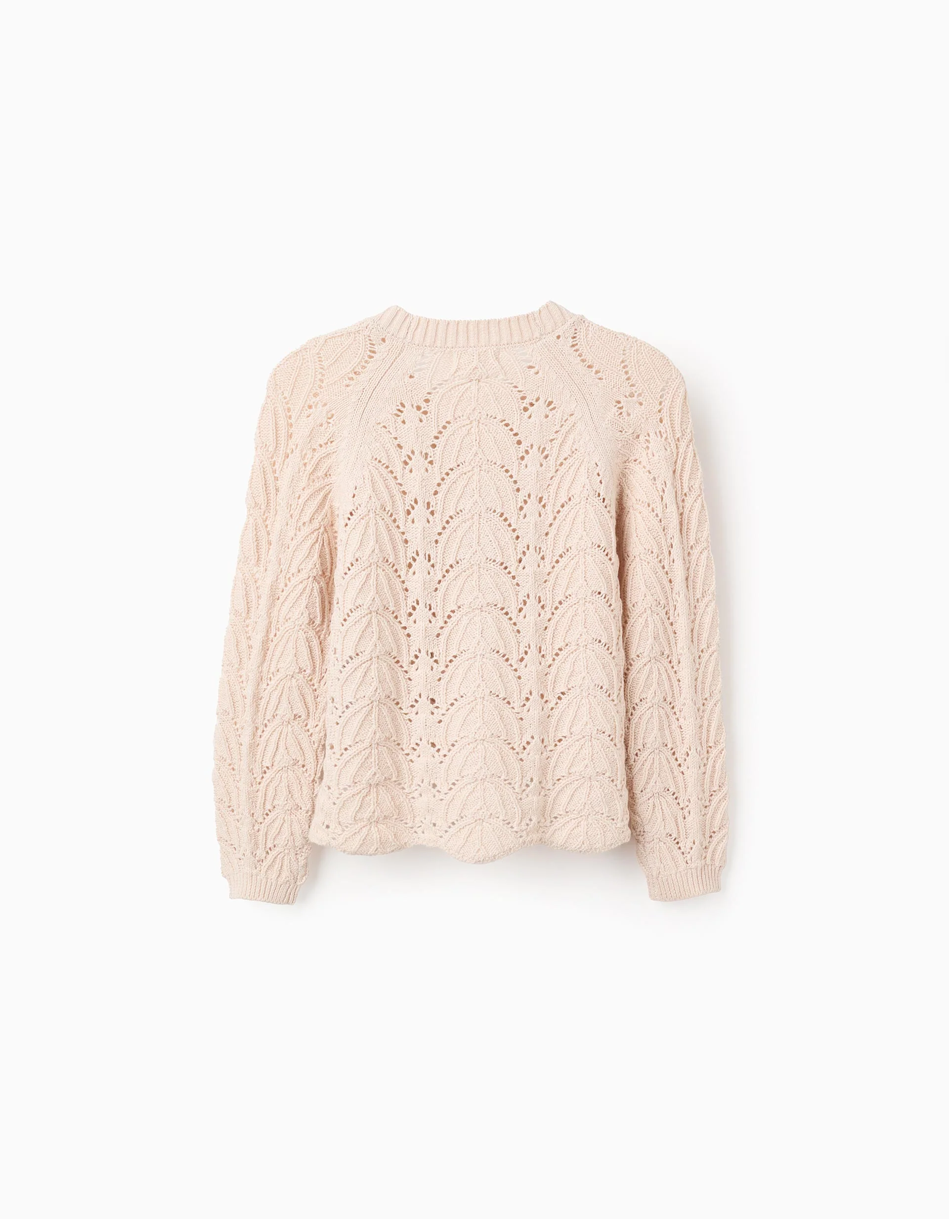 Knitted Openwork Cardigan with V-neck for Girls, Beige