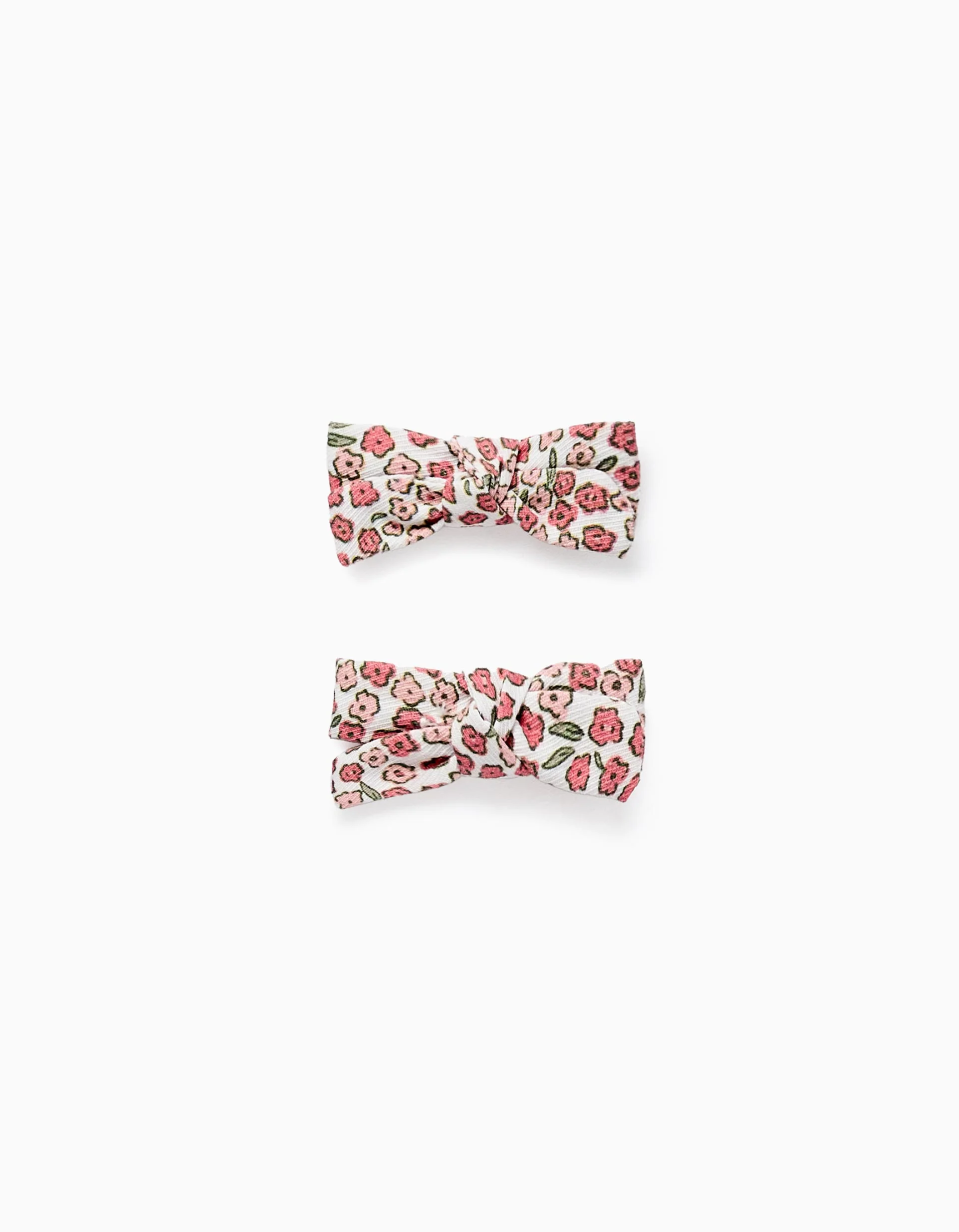 Pack of 2 Hair Clips with Floral Bow for Babies and Girls, White/Pink