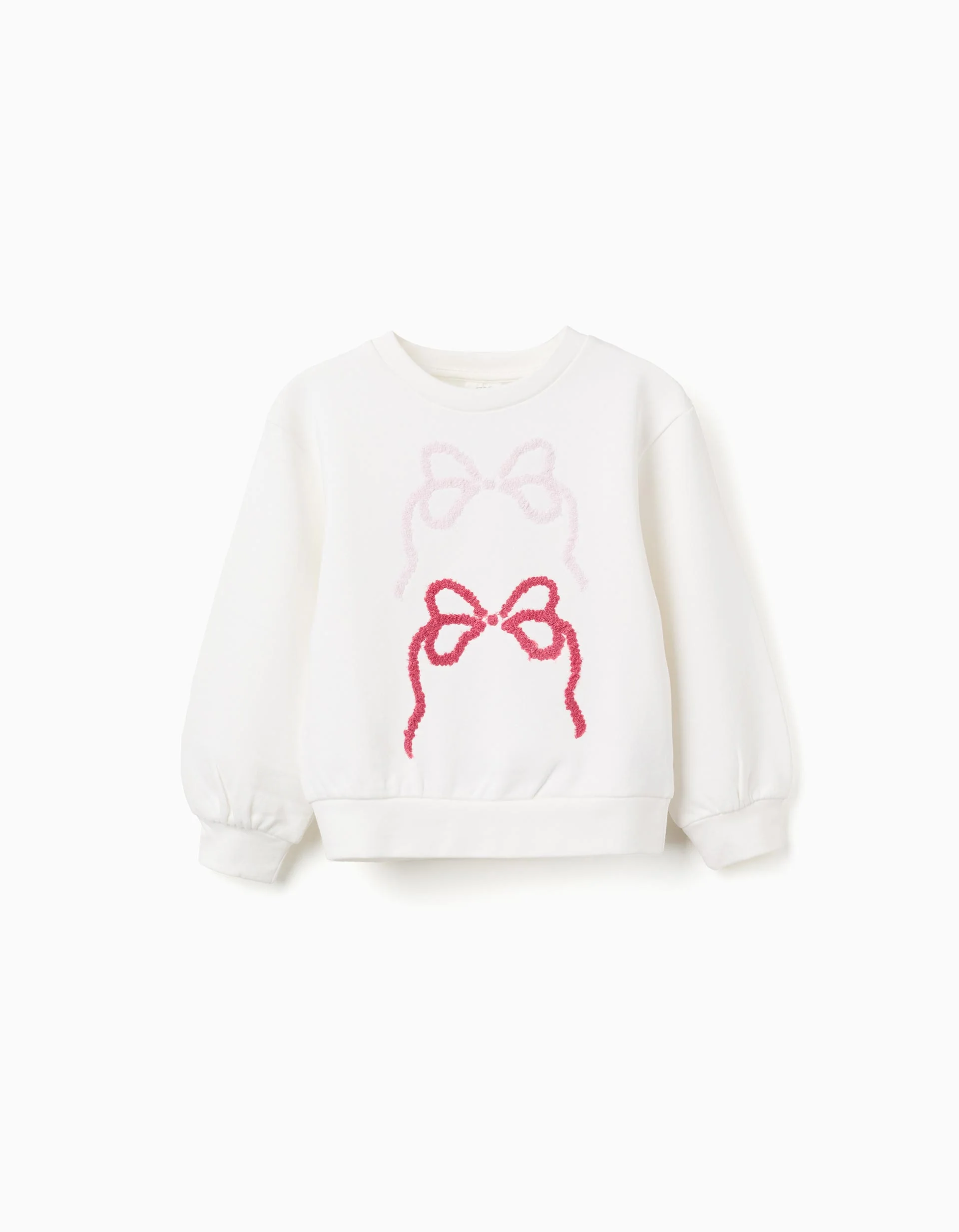 Cotton Sweatshirt with Embroidered Bows for Girls, White