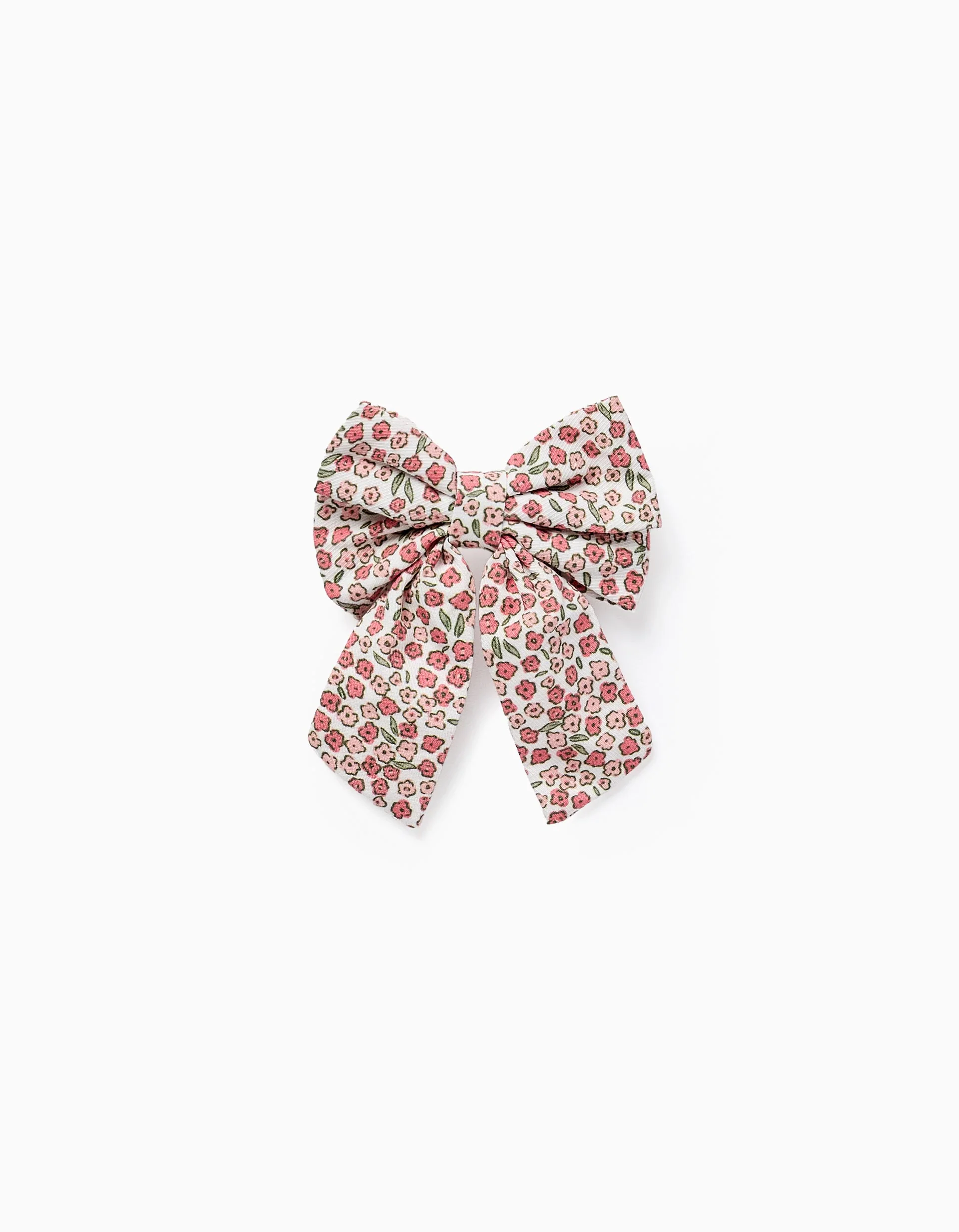 Hair Clip with Floral Bow for Babies and Girls, White/Pink