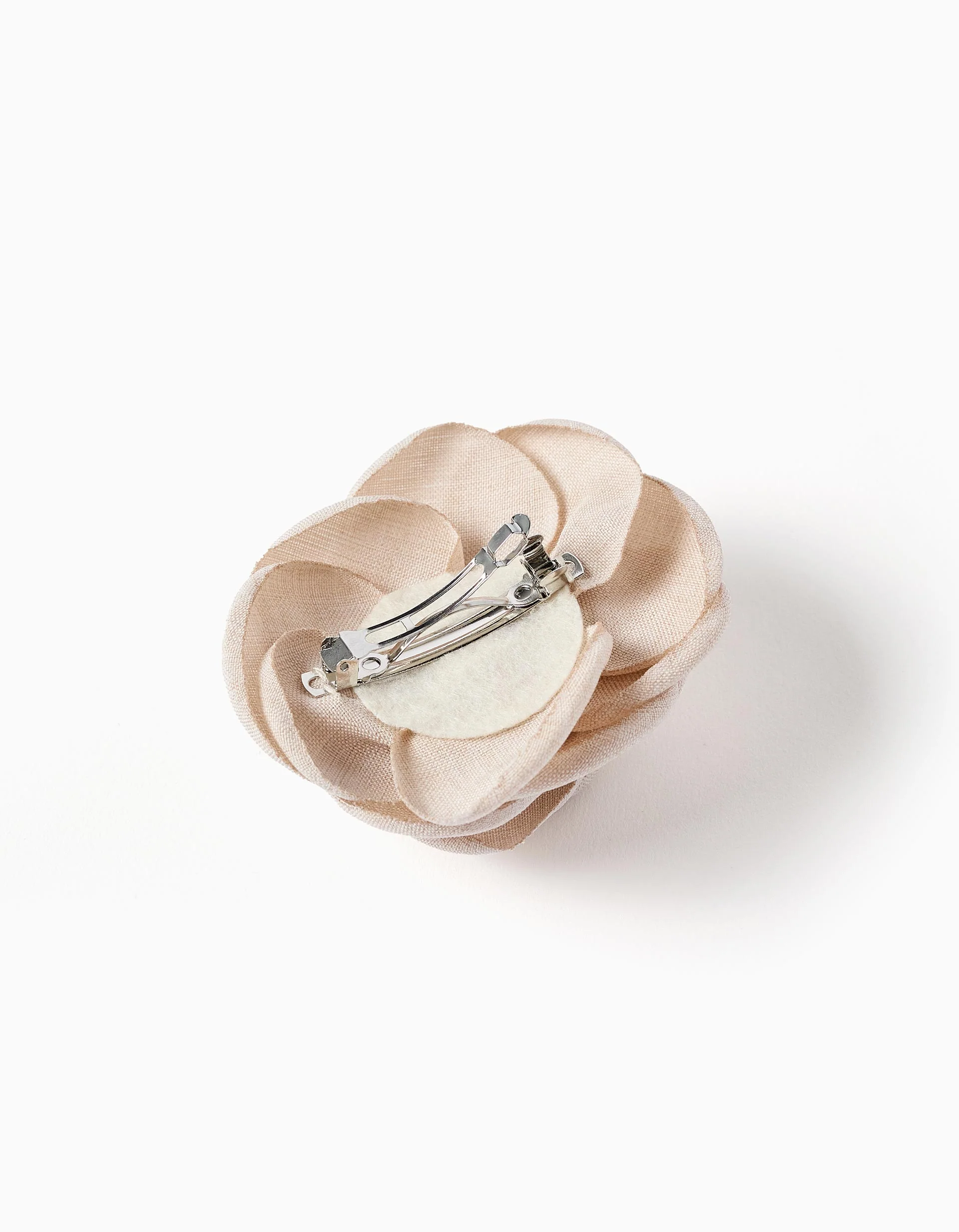 Hair slide with camellia for babies and girls, light beige