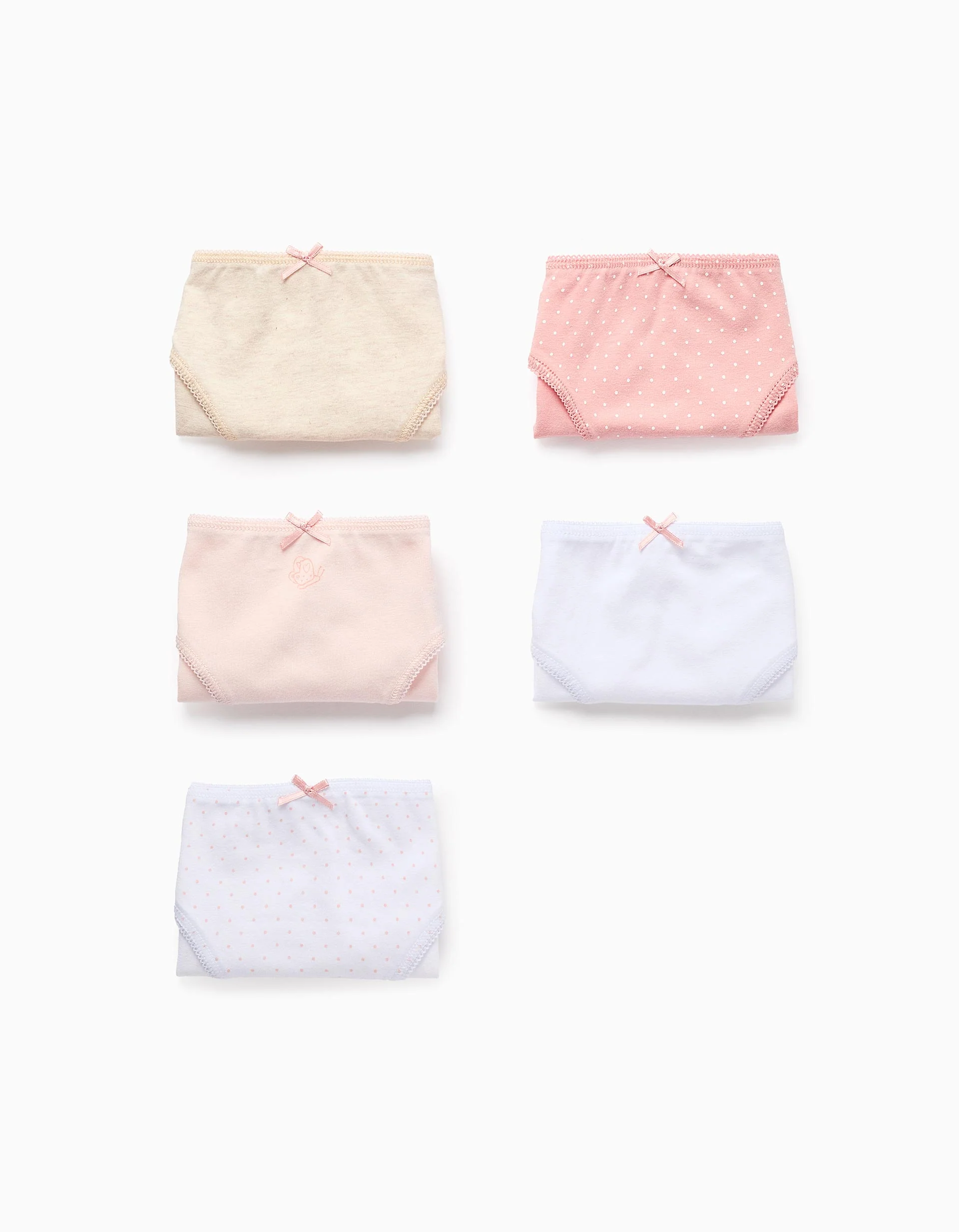 Pack of 5 Briefs for Girls 'Butterflies', White/Pink/Beige