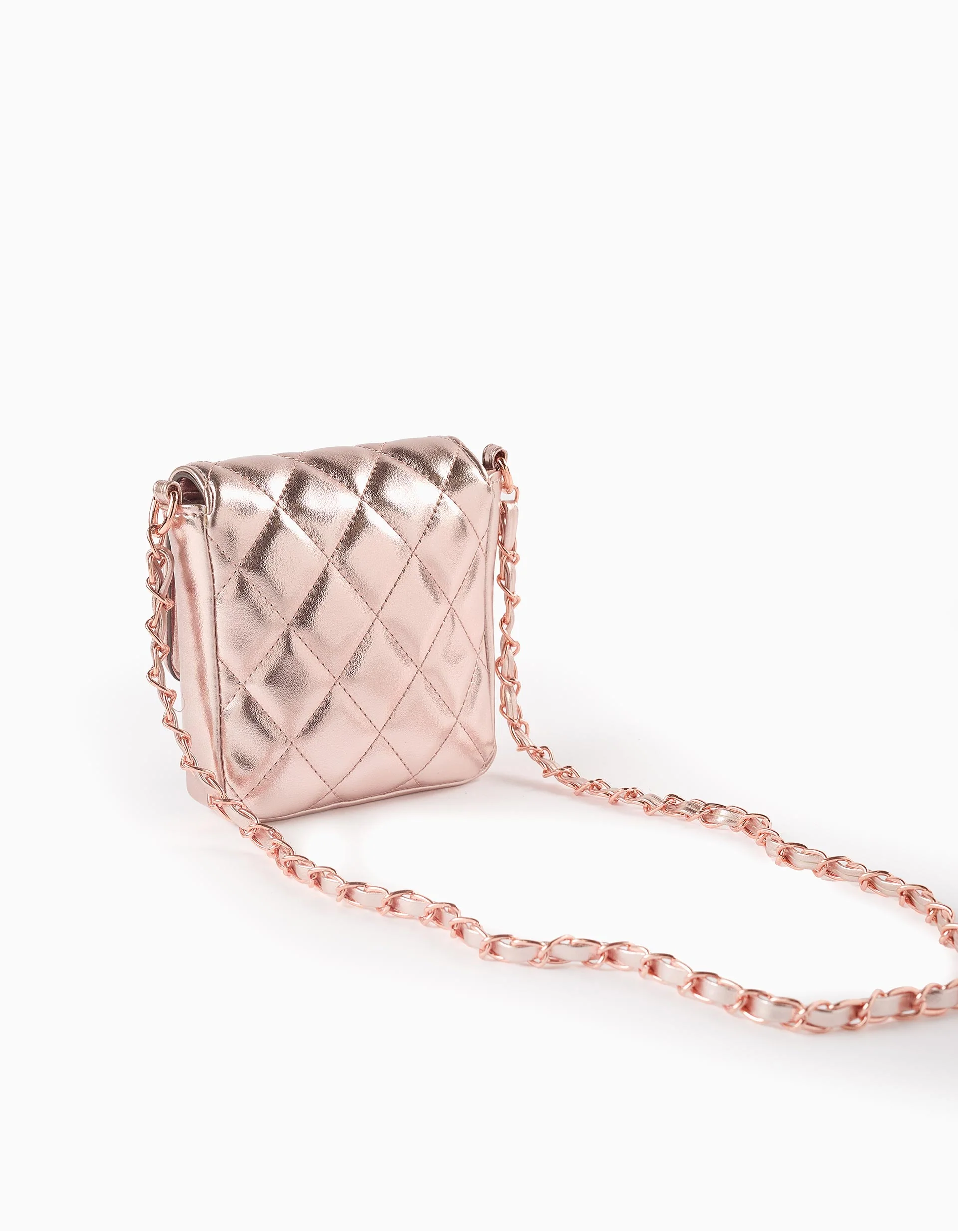 Padded Shiny Bag for Girls, Gold Pink