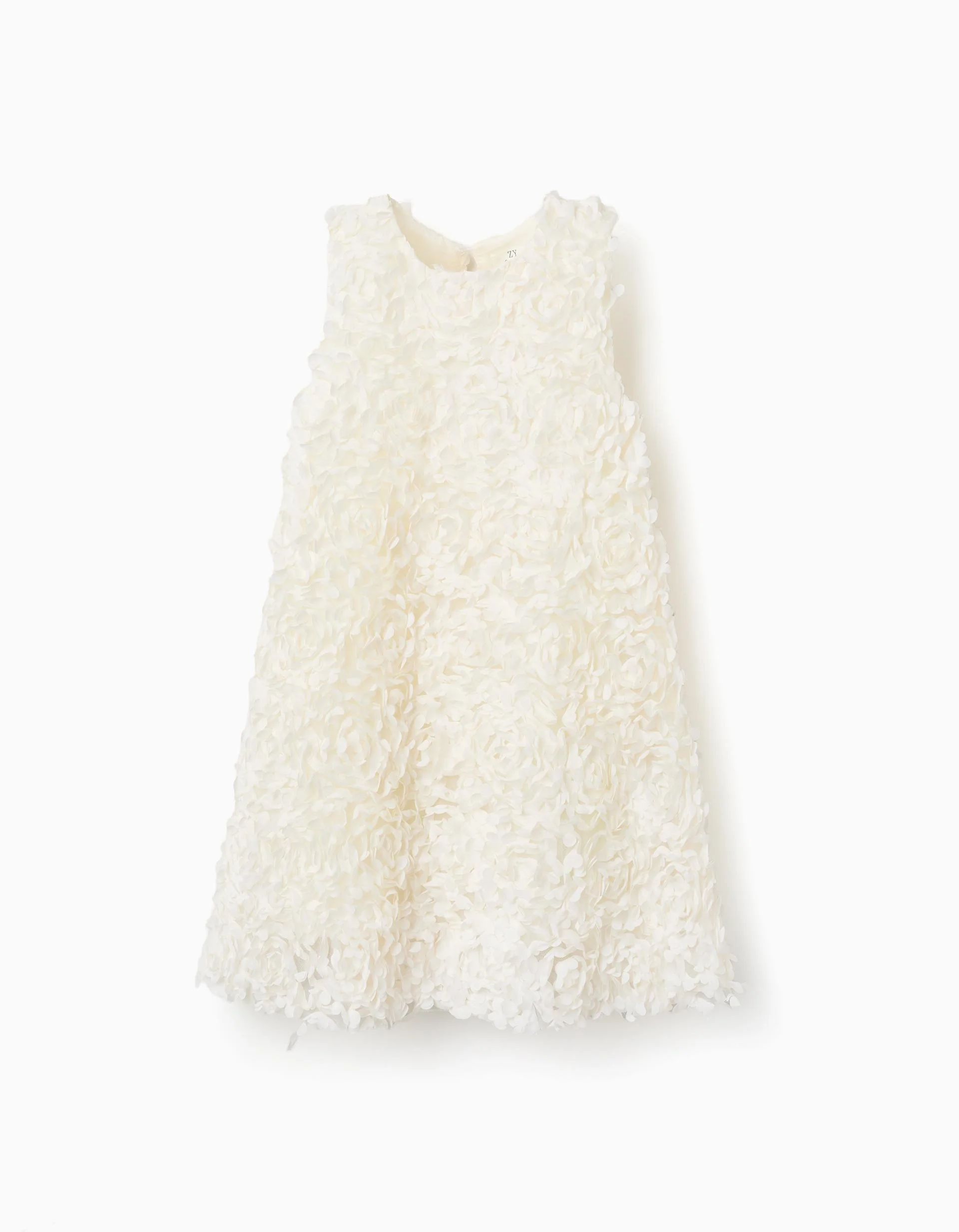 A-line sleeveless dress with flowers for girls, white