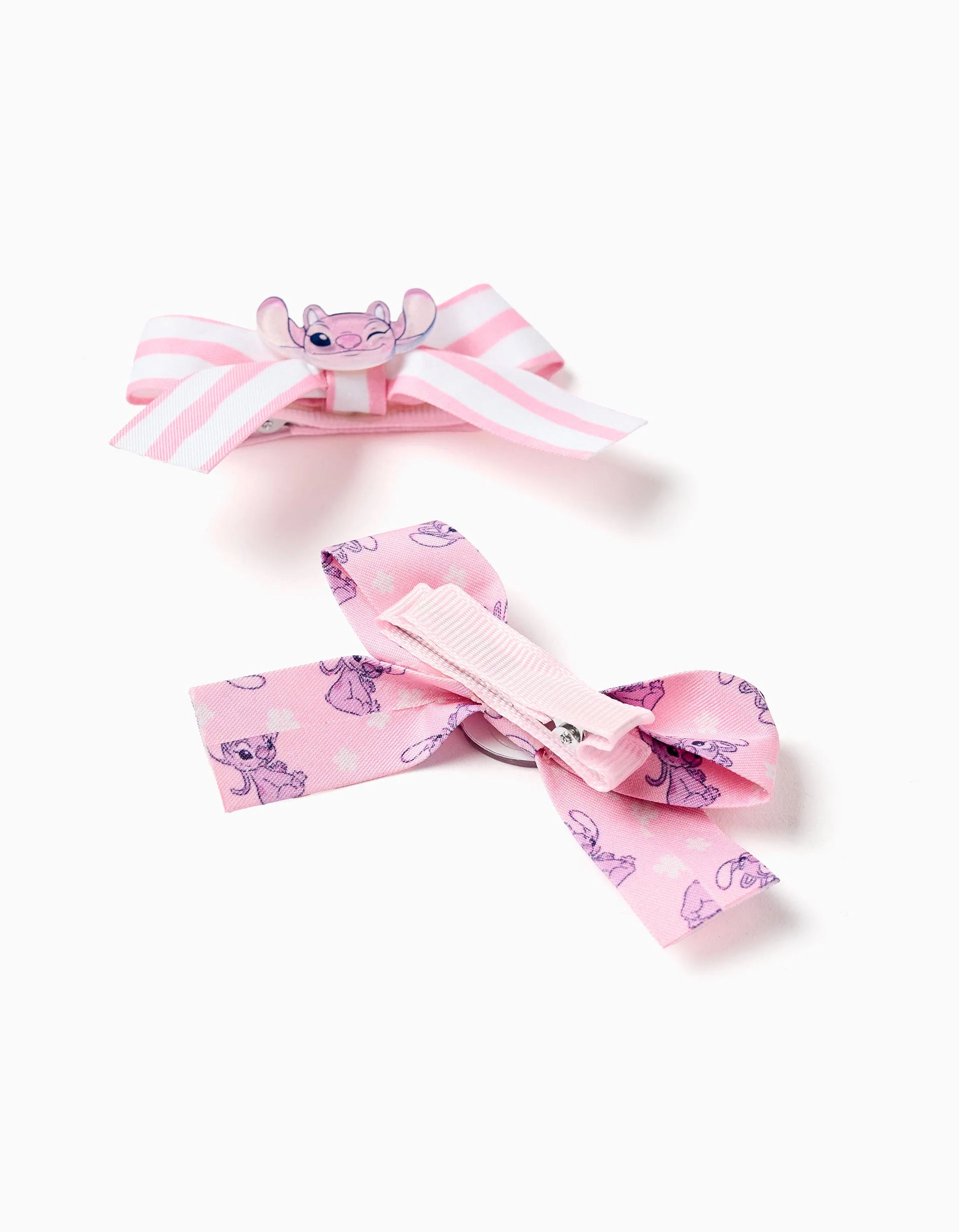 Pack of 2 Hair Clips with Bow 'Angel & Stitch' for Girls, Pink