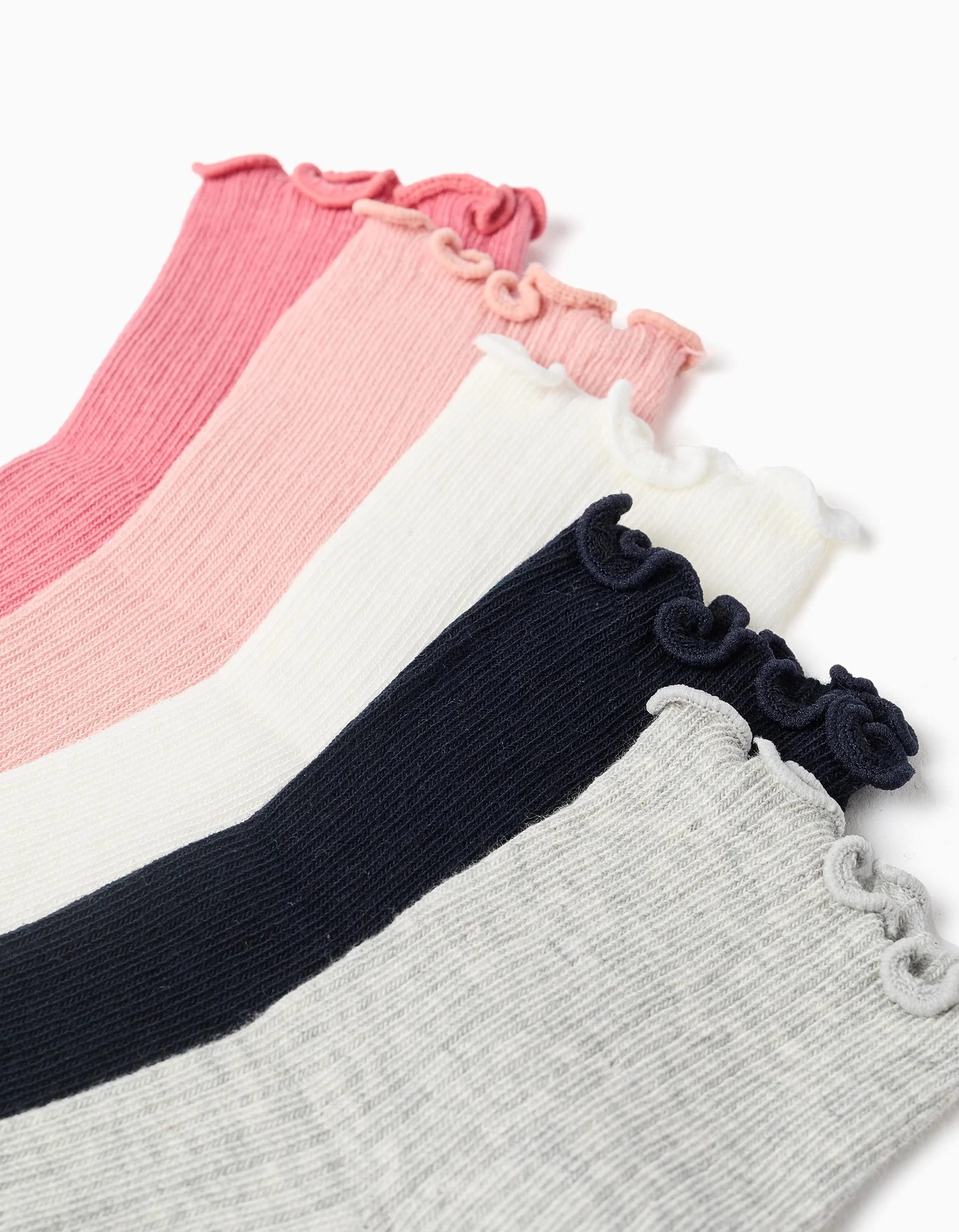 Pack 5 Pairs of Ribbed Socks with Wavy End for Girls, Multicolour