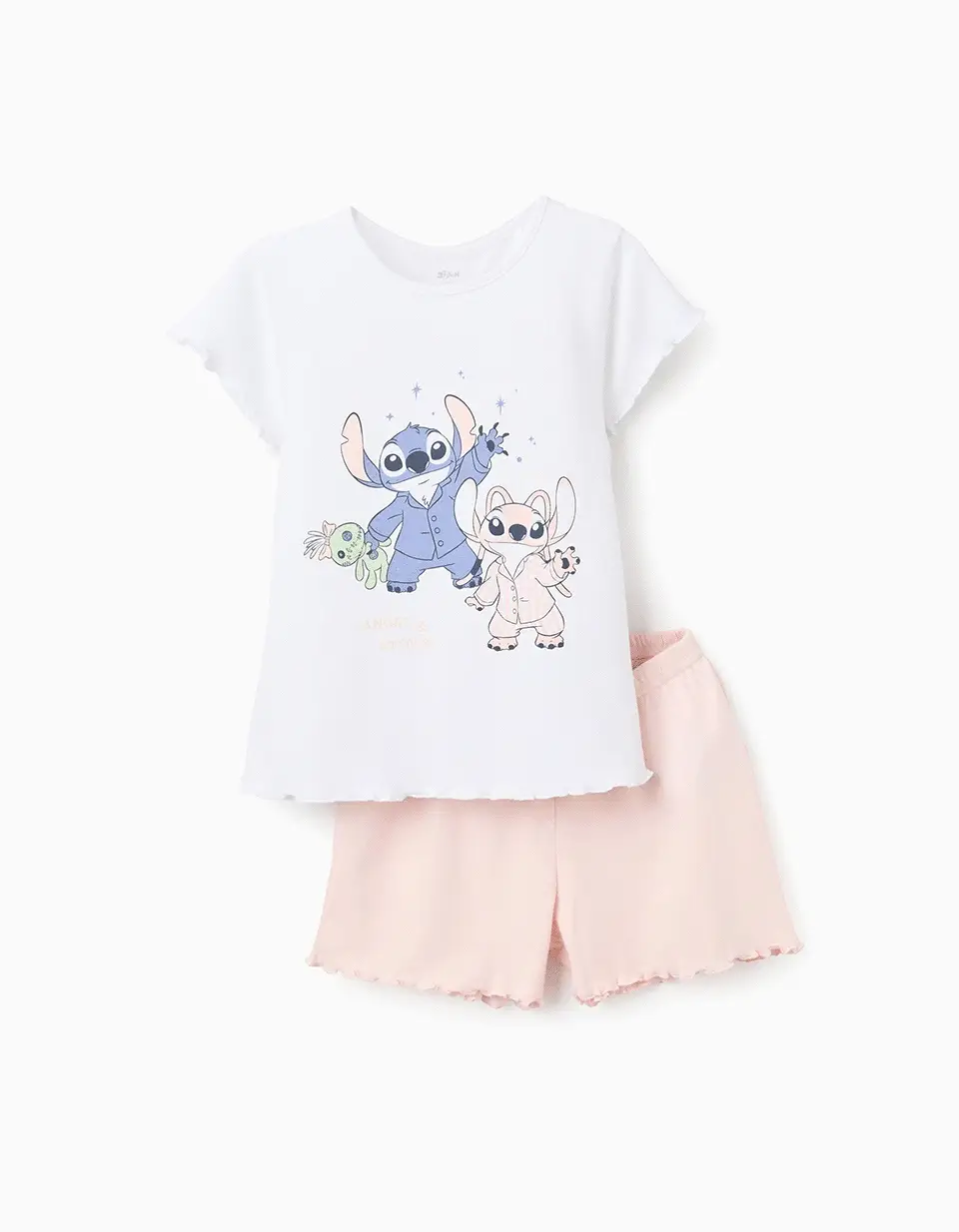 Short Glow-in-the-Dark Pyjamas for Girls 'Stitch Angel', White/Pink