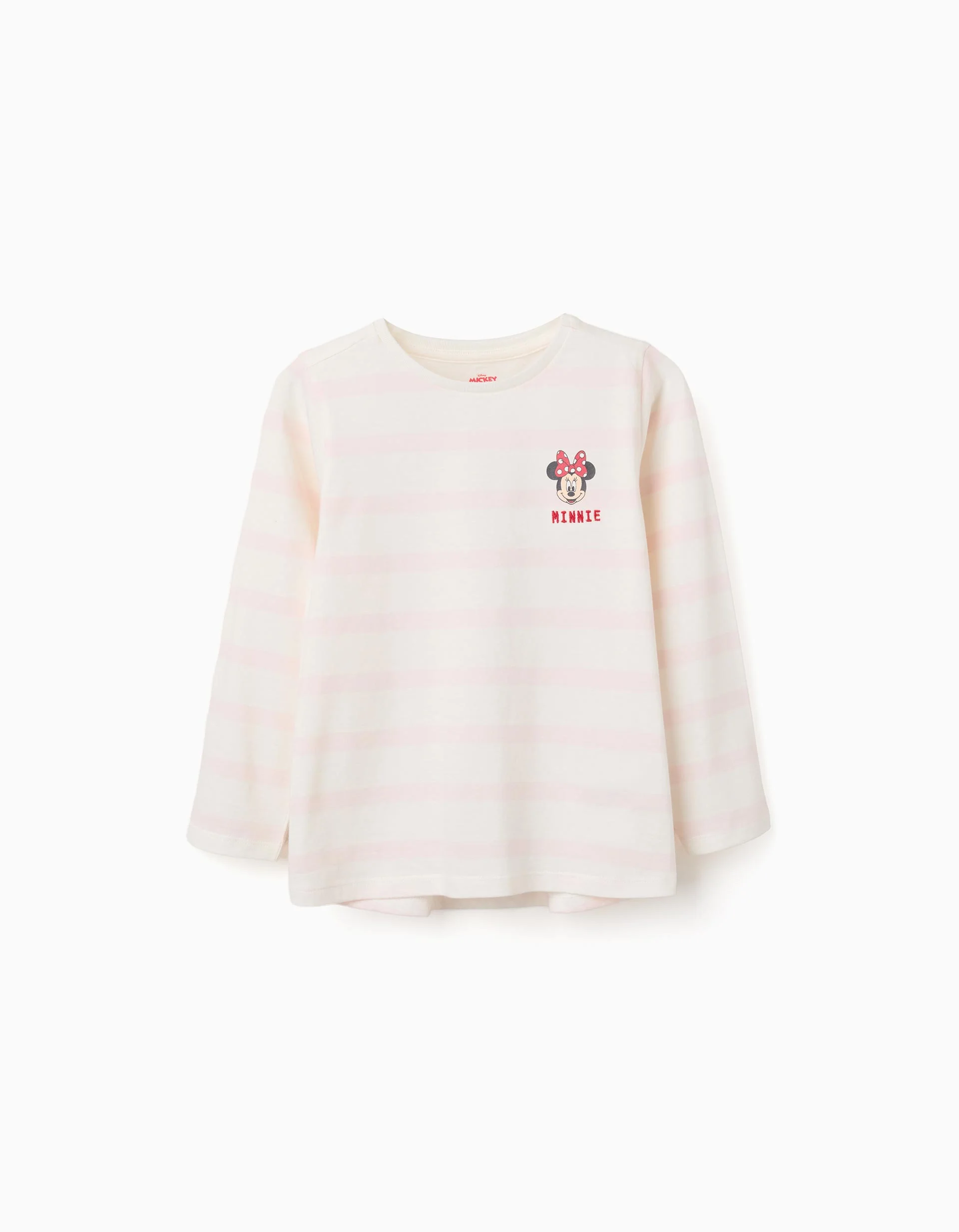 Striped long sleeve T-shirt with Minnie print for girls, pink/white