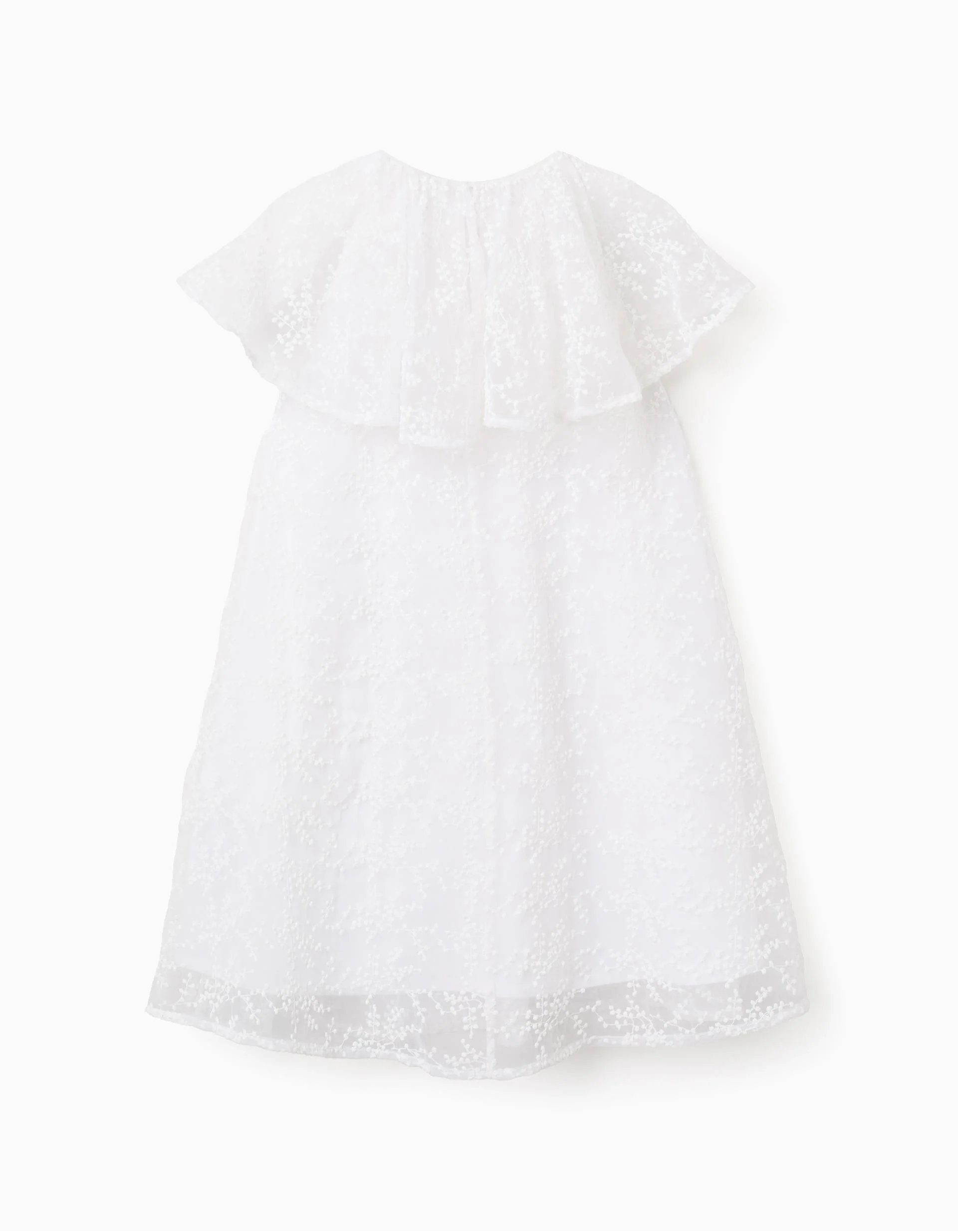 Dress with bow and ruffled cape-style sleeves for girls, white
