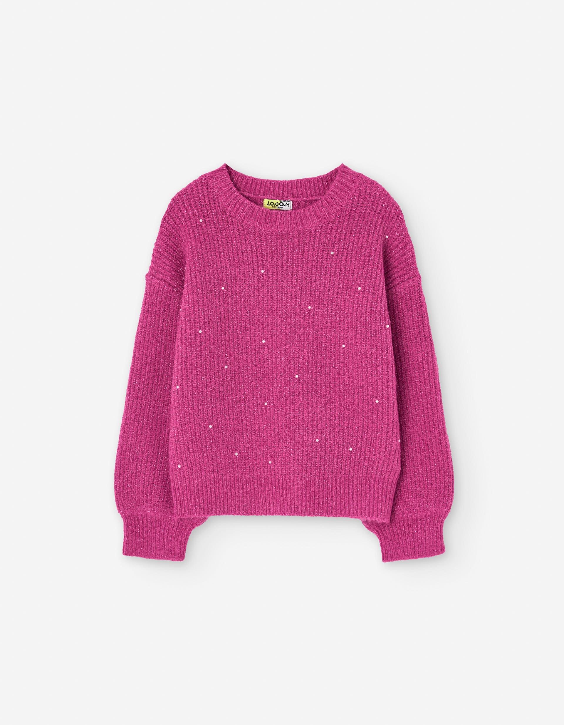 Knitted jumper with lurex threads and pearls for girls, pink