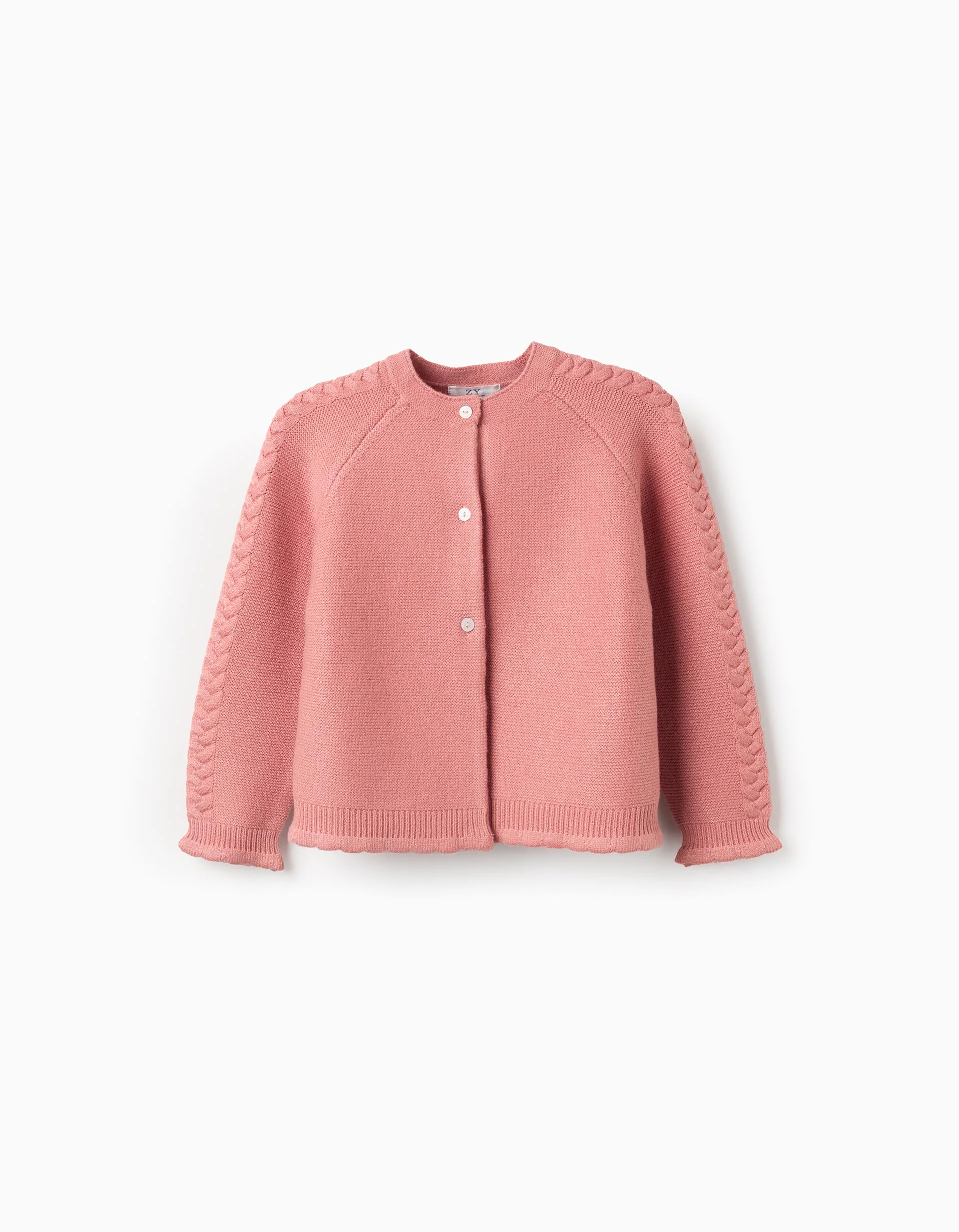 Round neck knitted cardigan for girls, pink