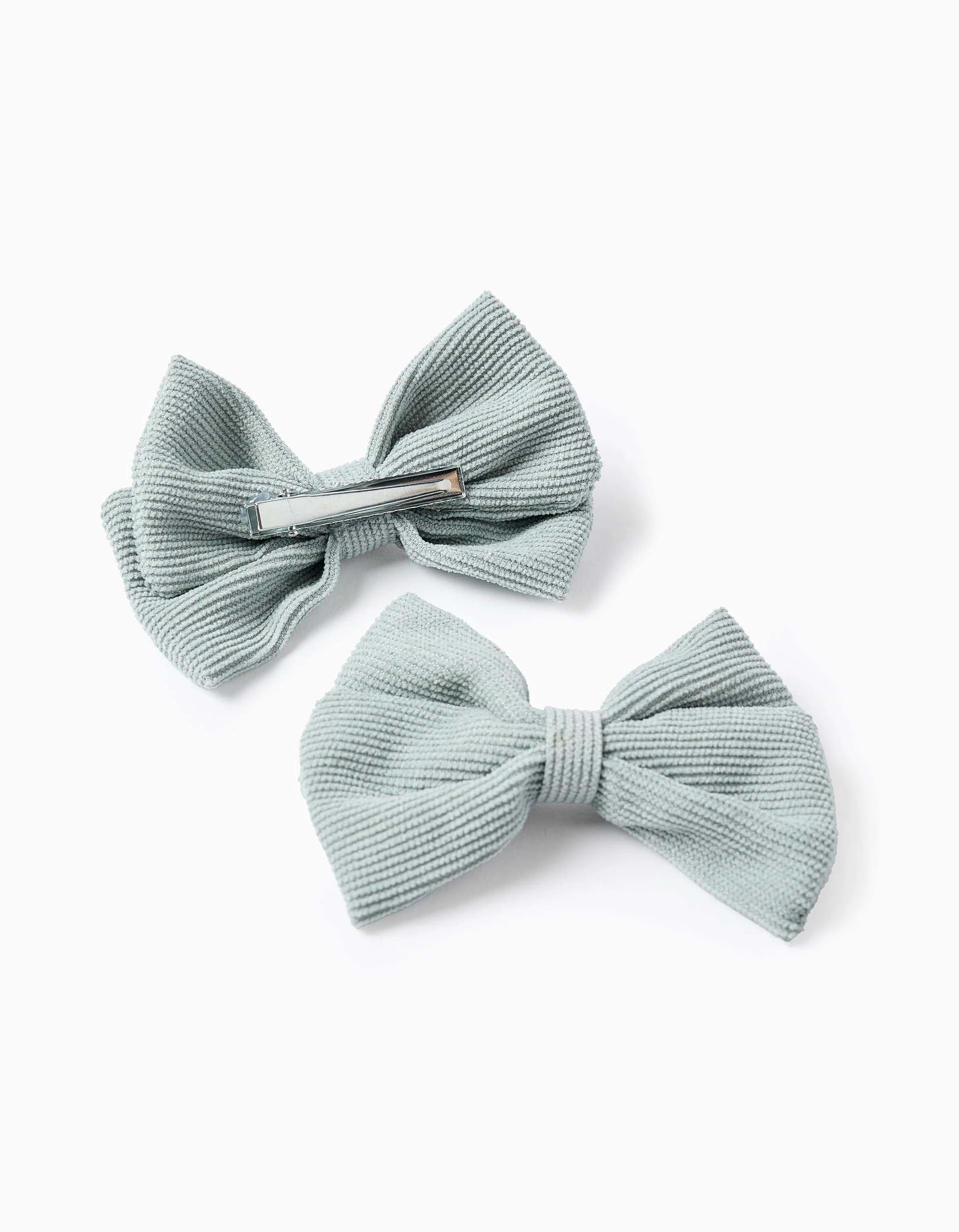 Pack of 2 Hair Clips with Corduroy Bows for Babies and Girls, Aqua Green