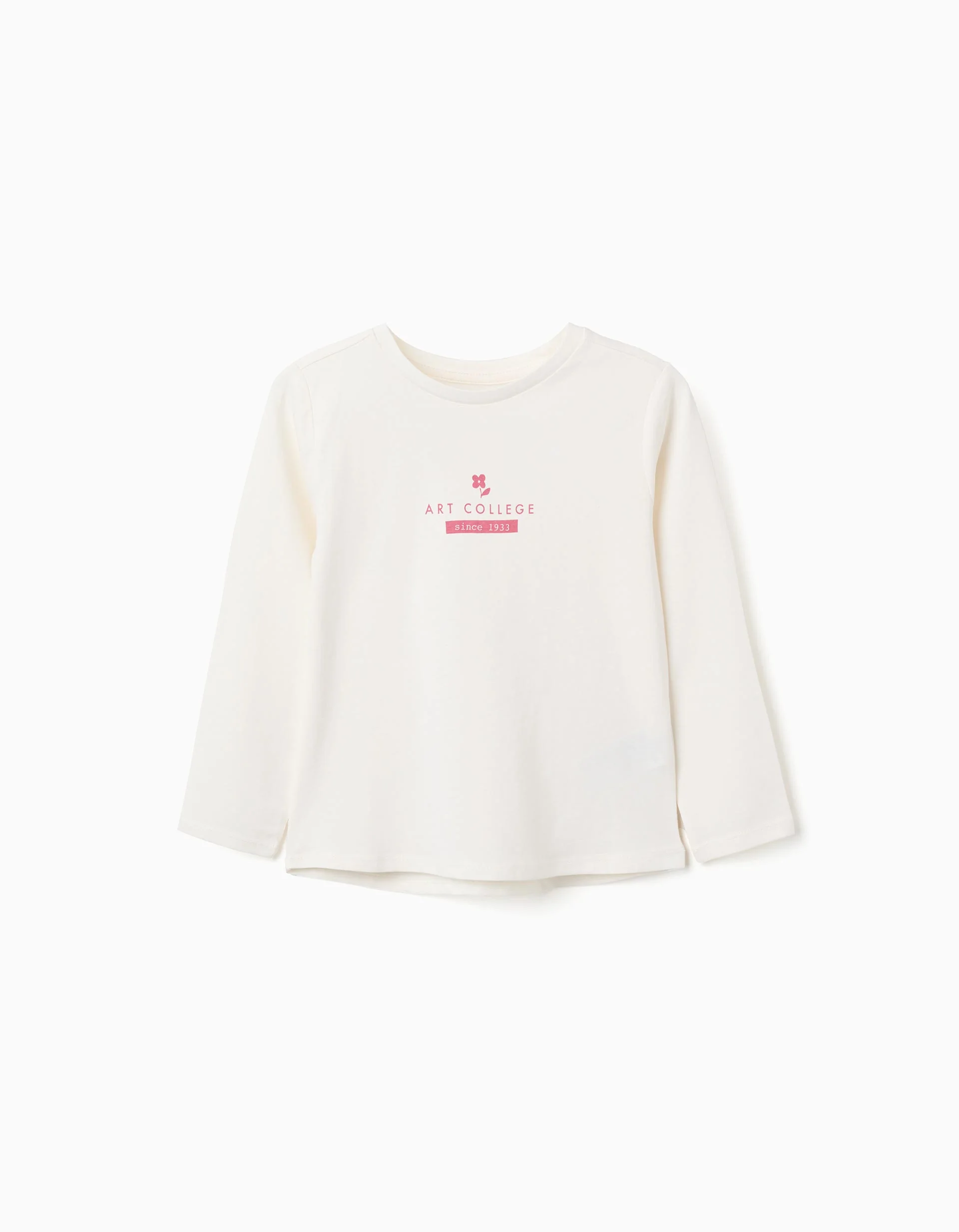 Long sleeve cotton T-shirt with 'Art College' print for girls, white