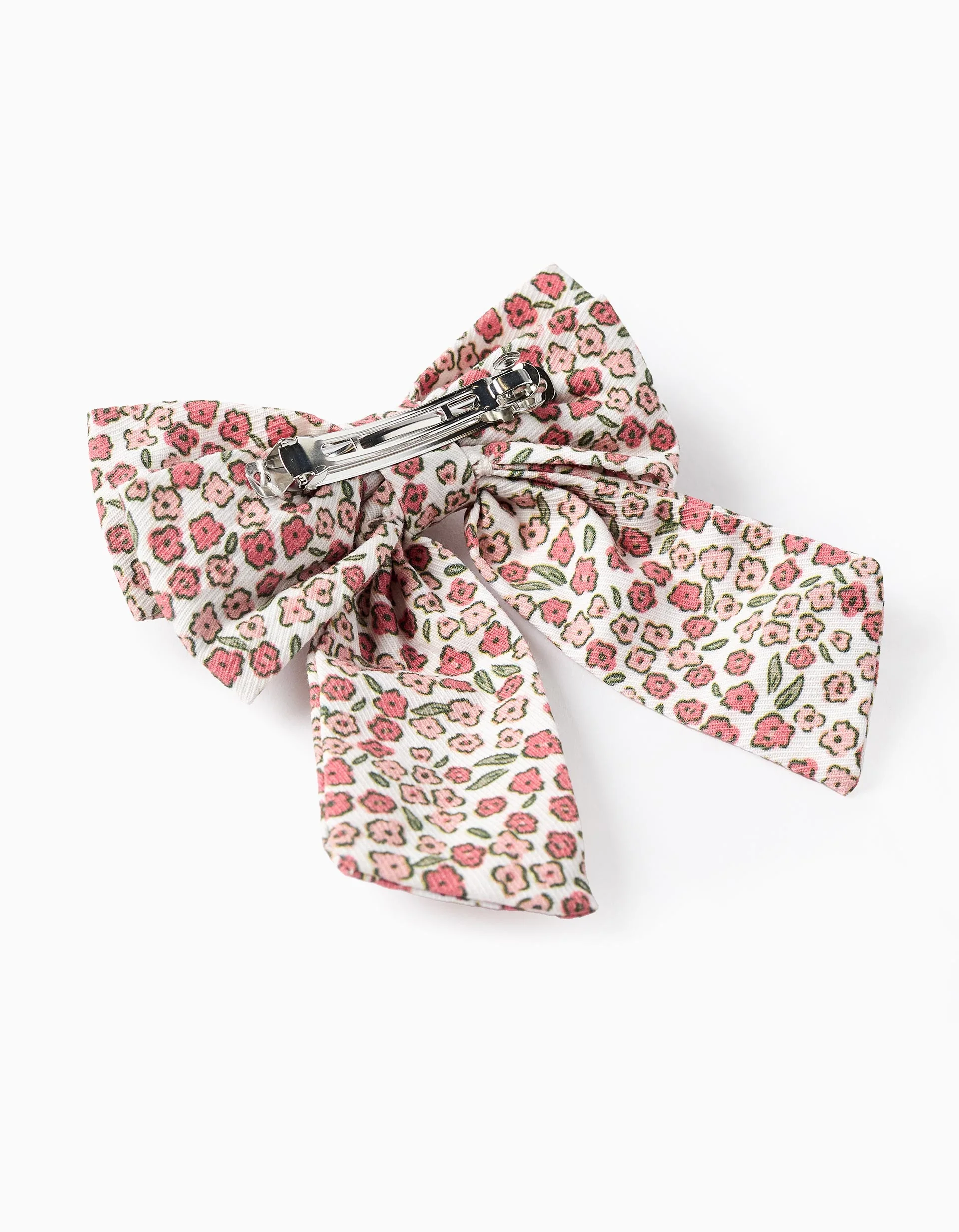 Hair Clip with Floral Bow for Babies and Girls, White/Pink