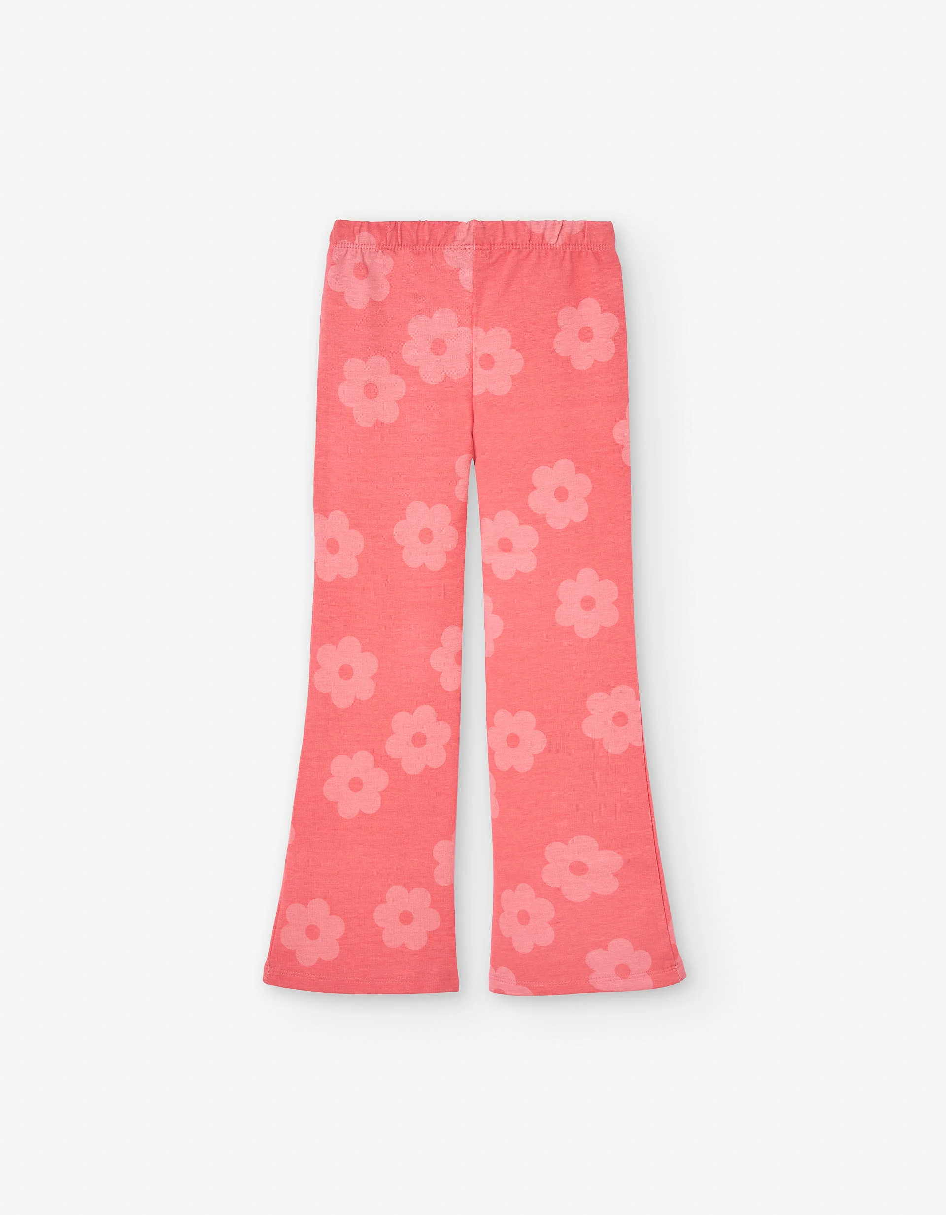 Flared leggings in recycled cotton with floral motif for girls, pink