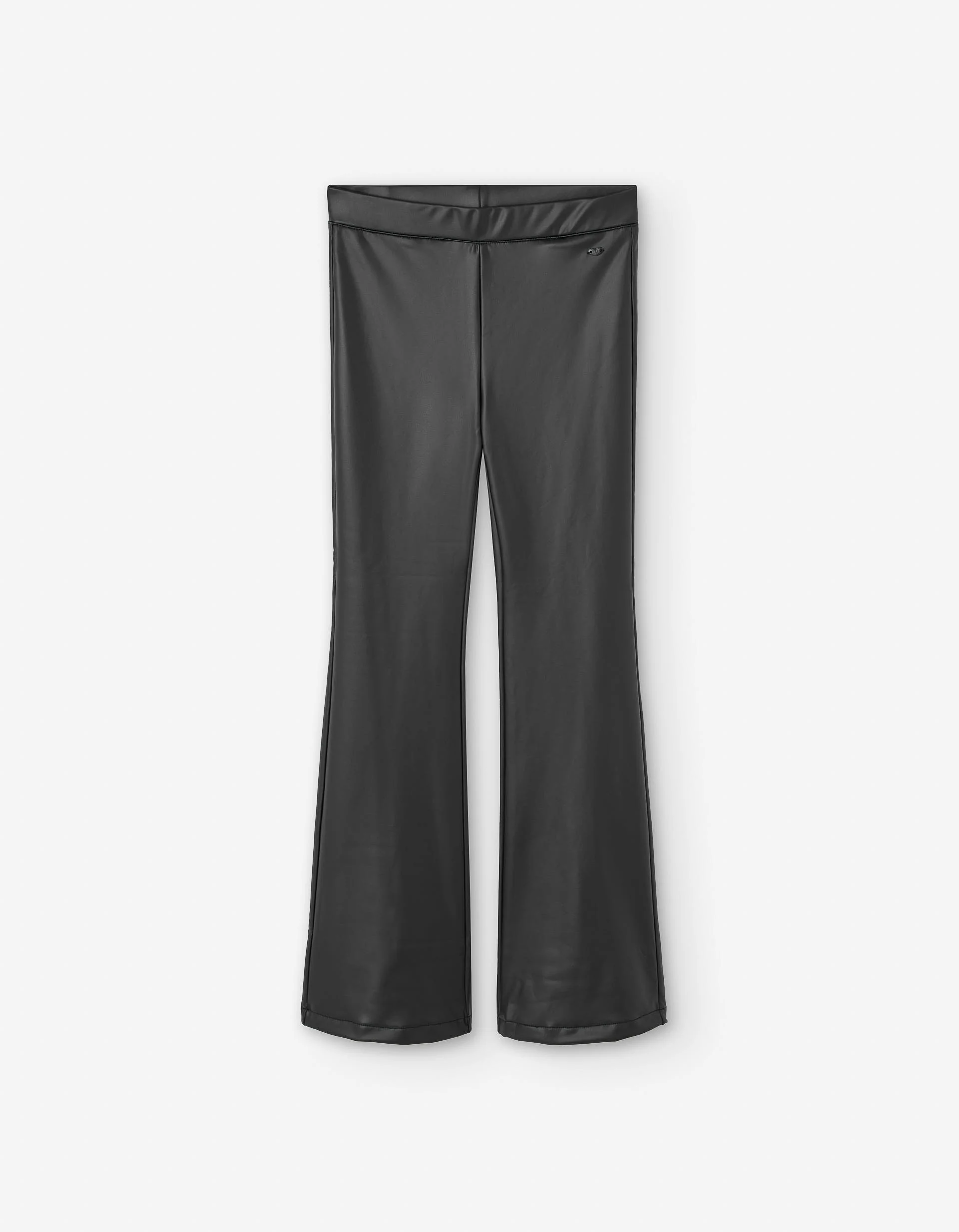 Synthetic leather flared leggings with brushed lining for girls, black