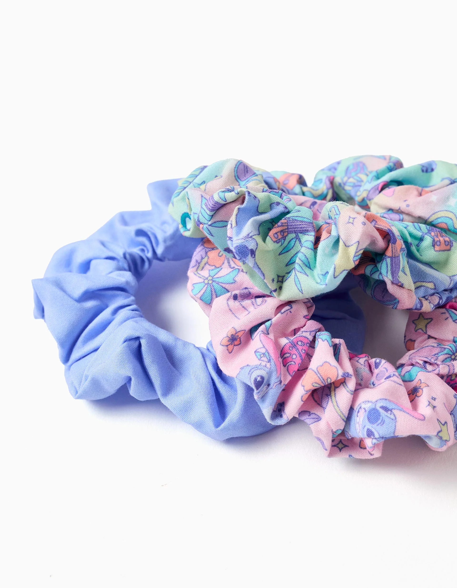 Pack of 3 Scrunchies for Girls 'Stitch', Blue/Pink/Green