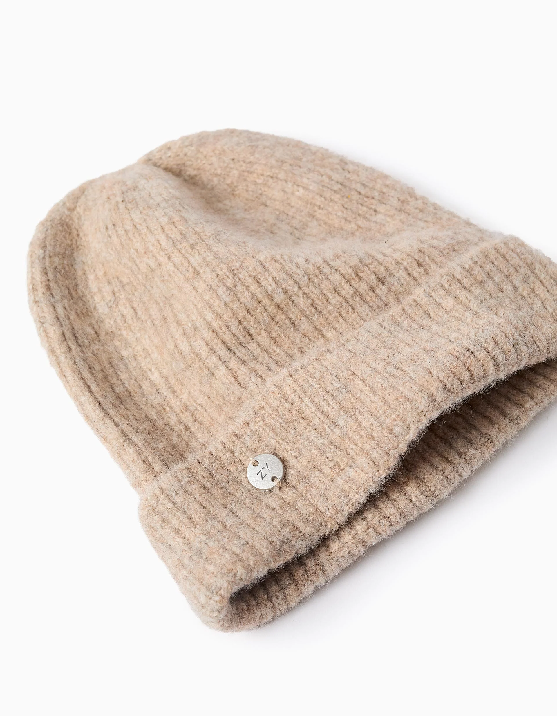 Ribbed knitted beanie for girls, beige