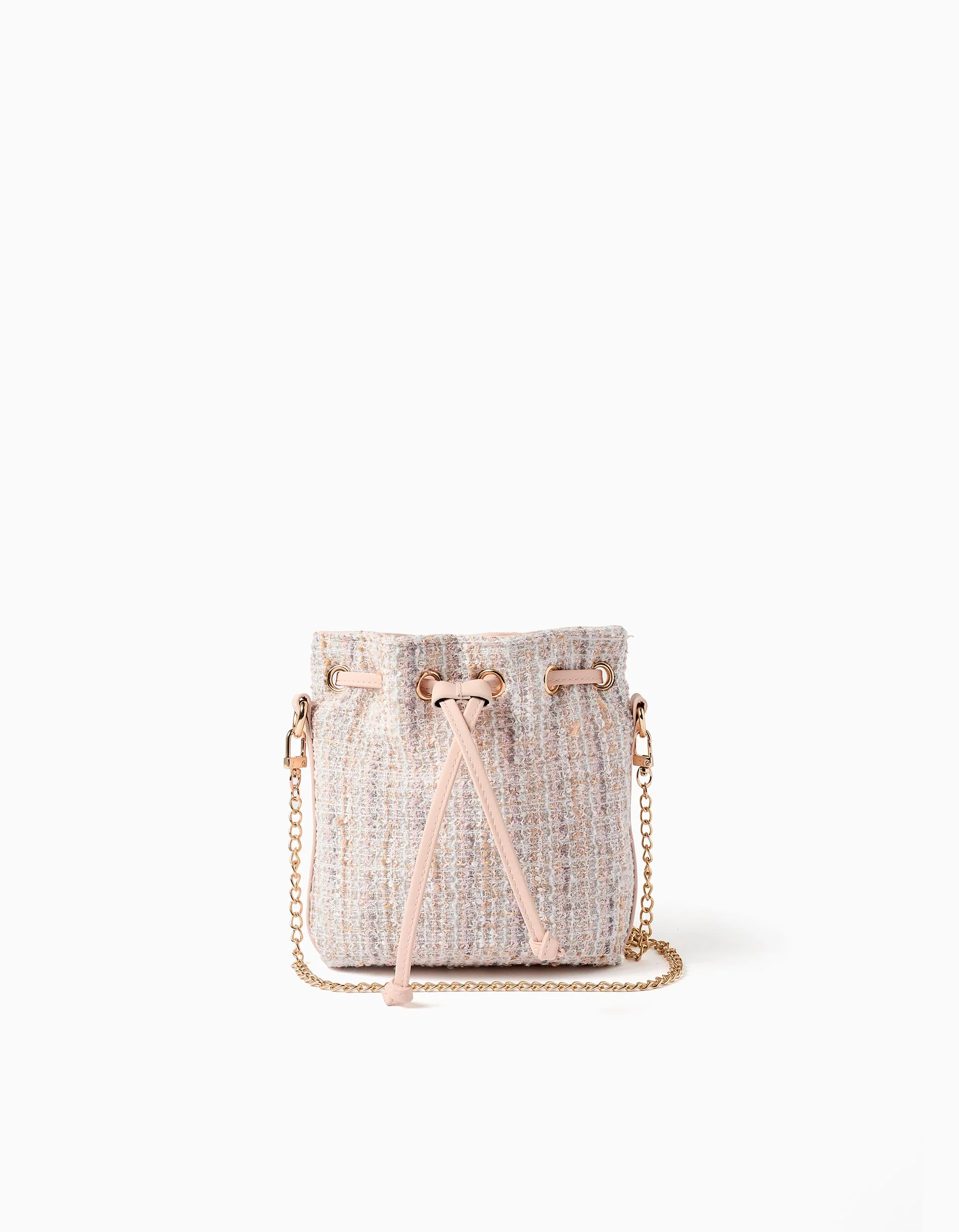 Tweed bucket bag for girls, pink