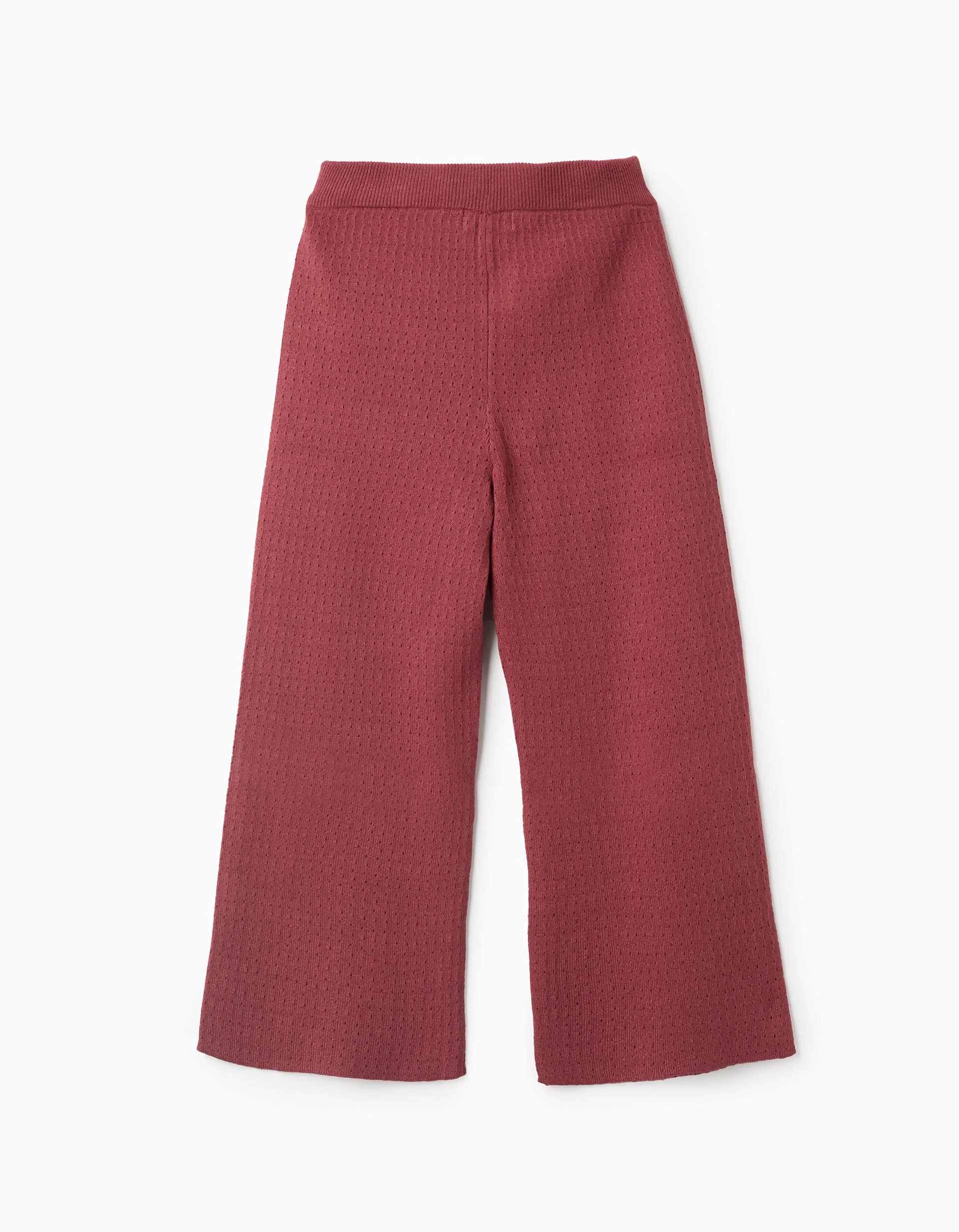 Wide leg openwork knit trousers for girls, burgundy