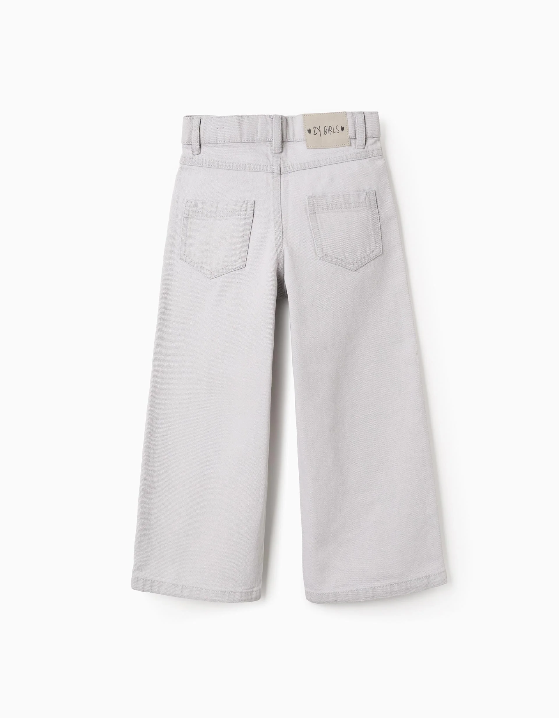 Cotton jeans with star and moon glitter print for girls, grey