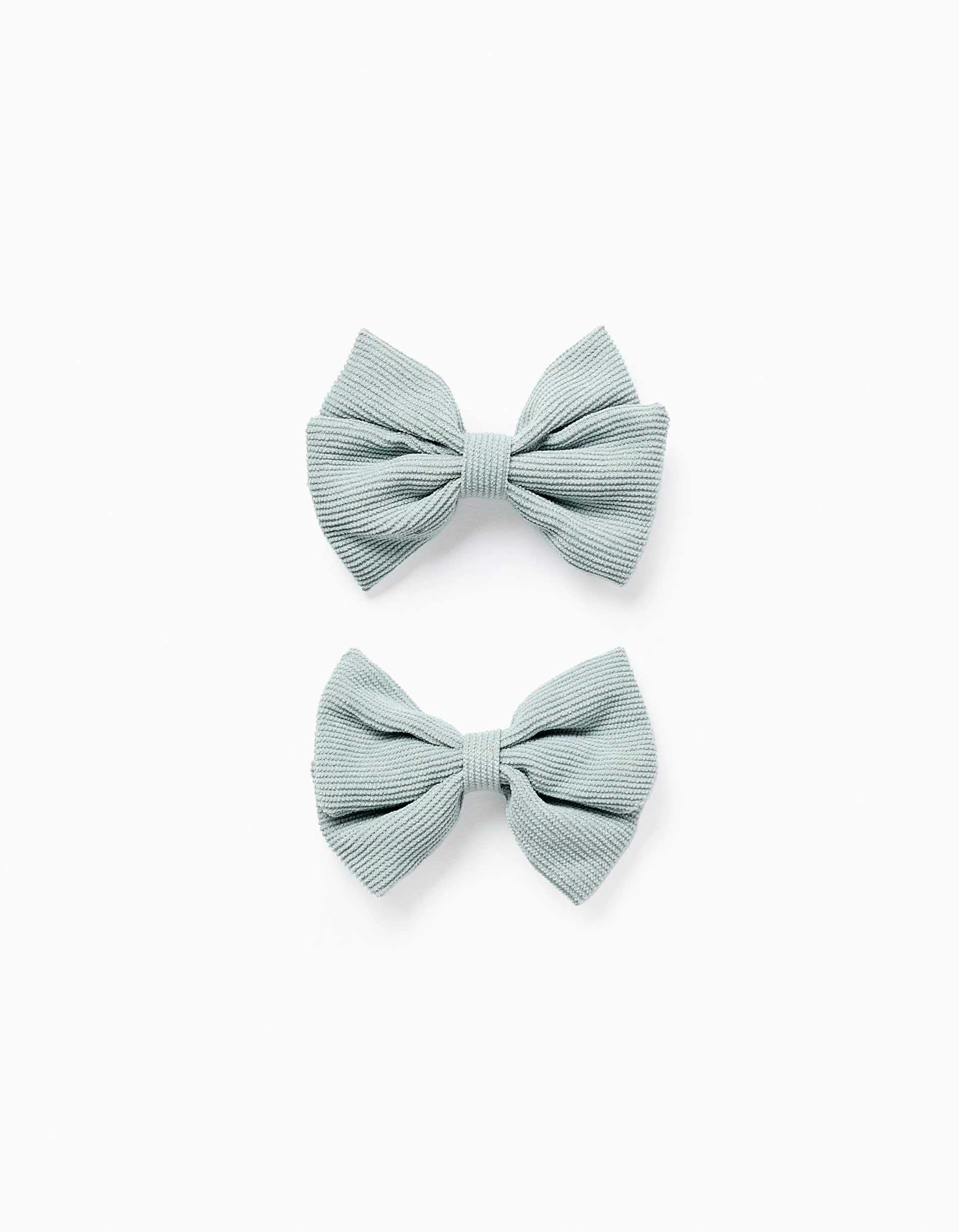 Pack of 2 Hair Clips with Corduroy Bows for Babies and Girls, Aqua Green