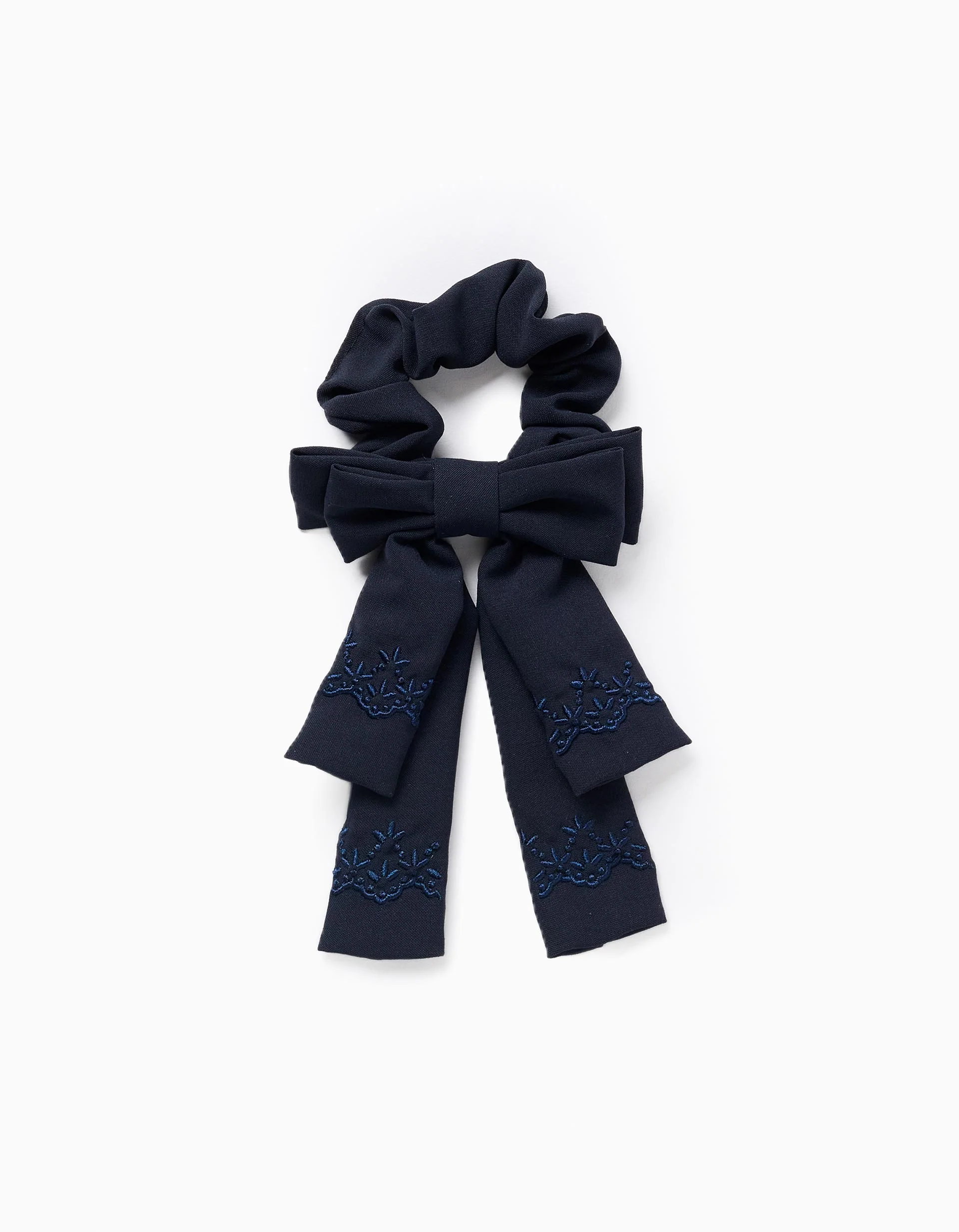 Scrunchie with Bow and Embroidery for Babies and Girls, Dark Blue
