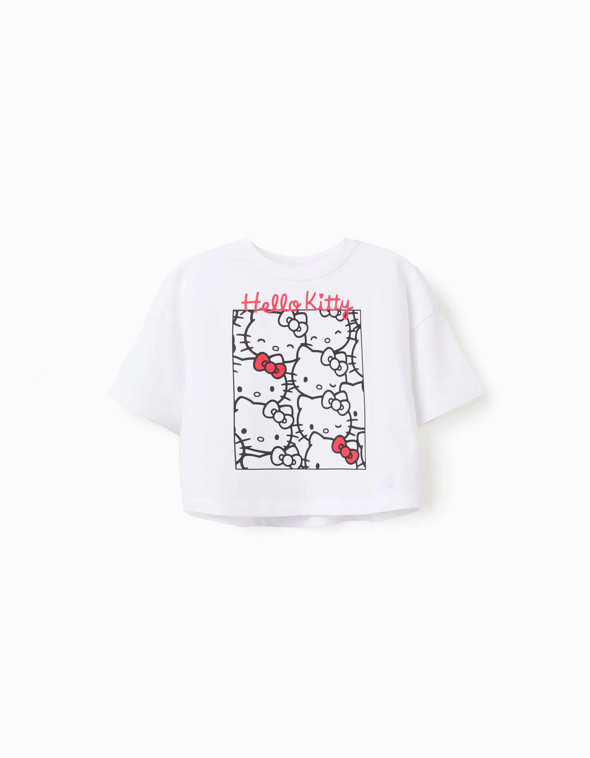 Cotton Cropped T-shirt for Girls 'Hello Kitty', White