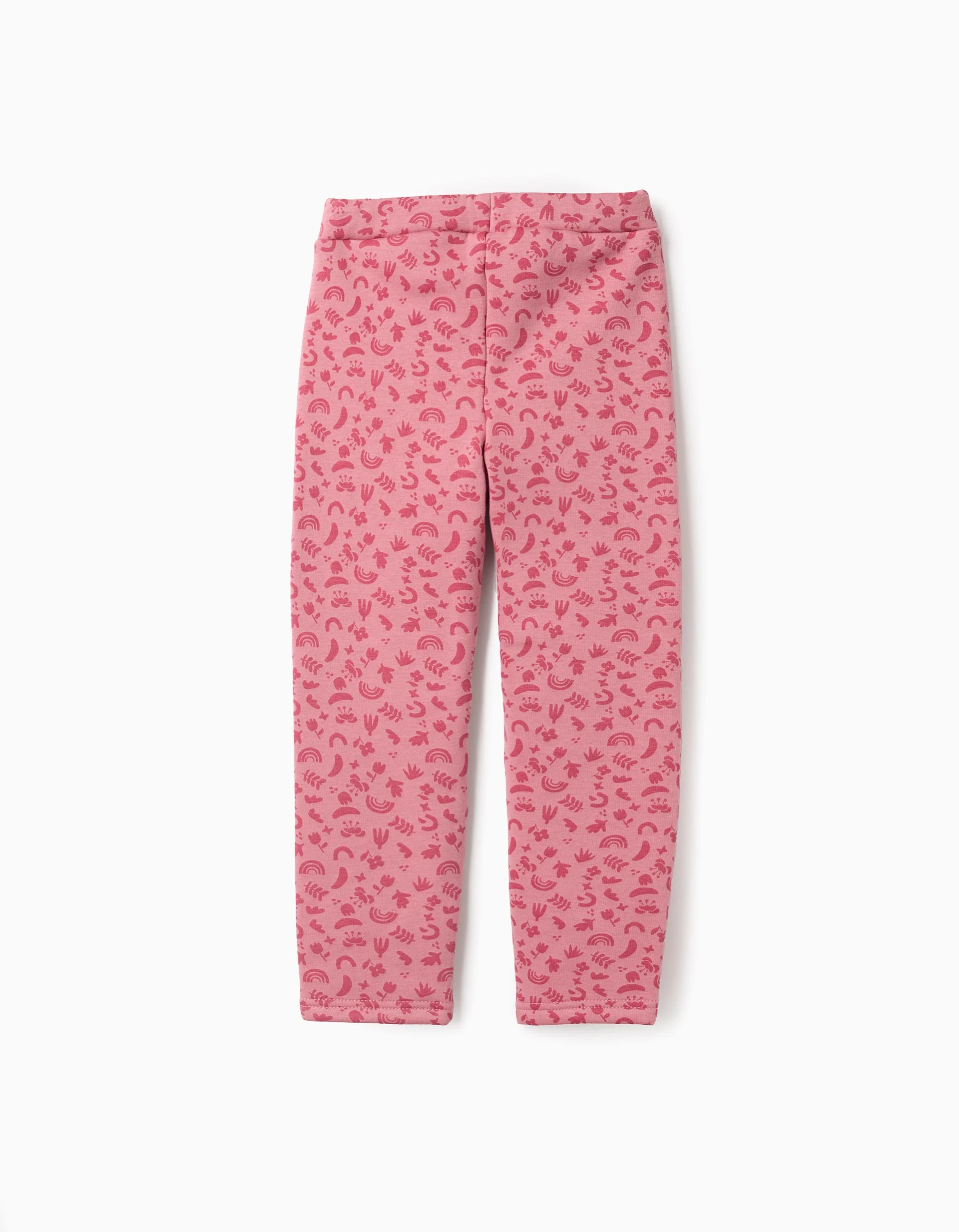 Brushed leggings with flower motif for girls, pink