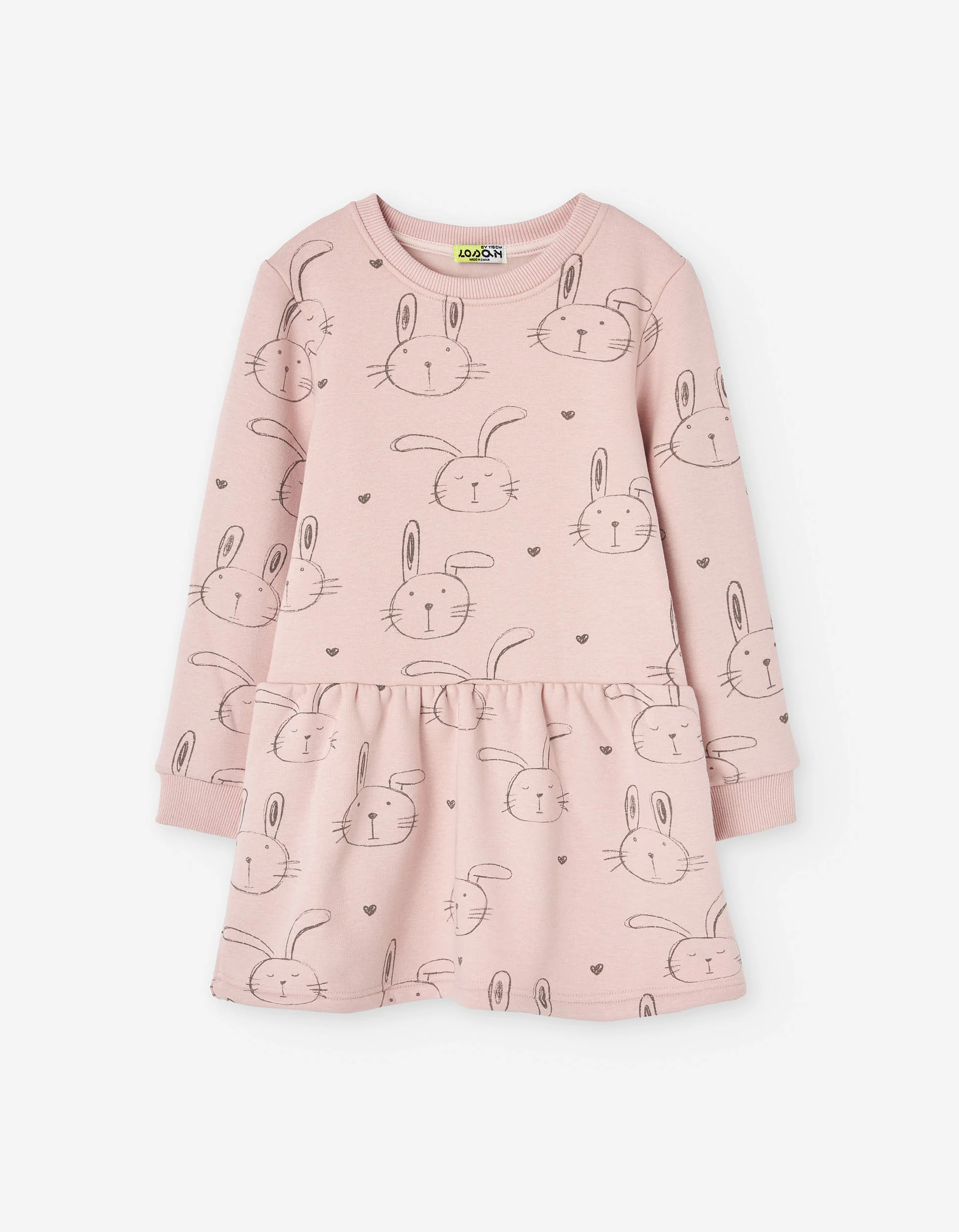 Long sleeve dress with plush lining and motif for girls, light pink