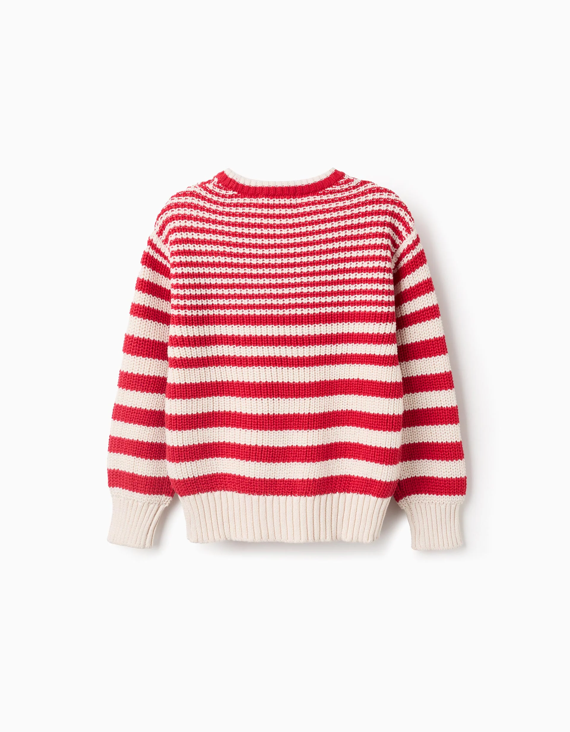 Cotton Striped Jumper for Girls, Beige/Red