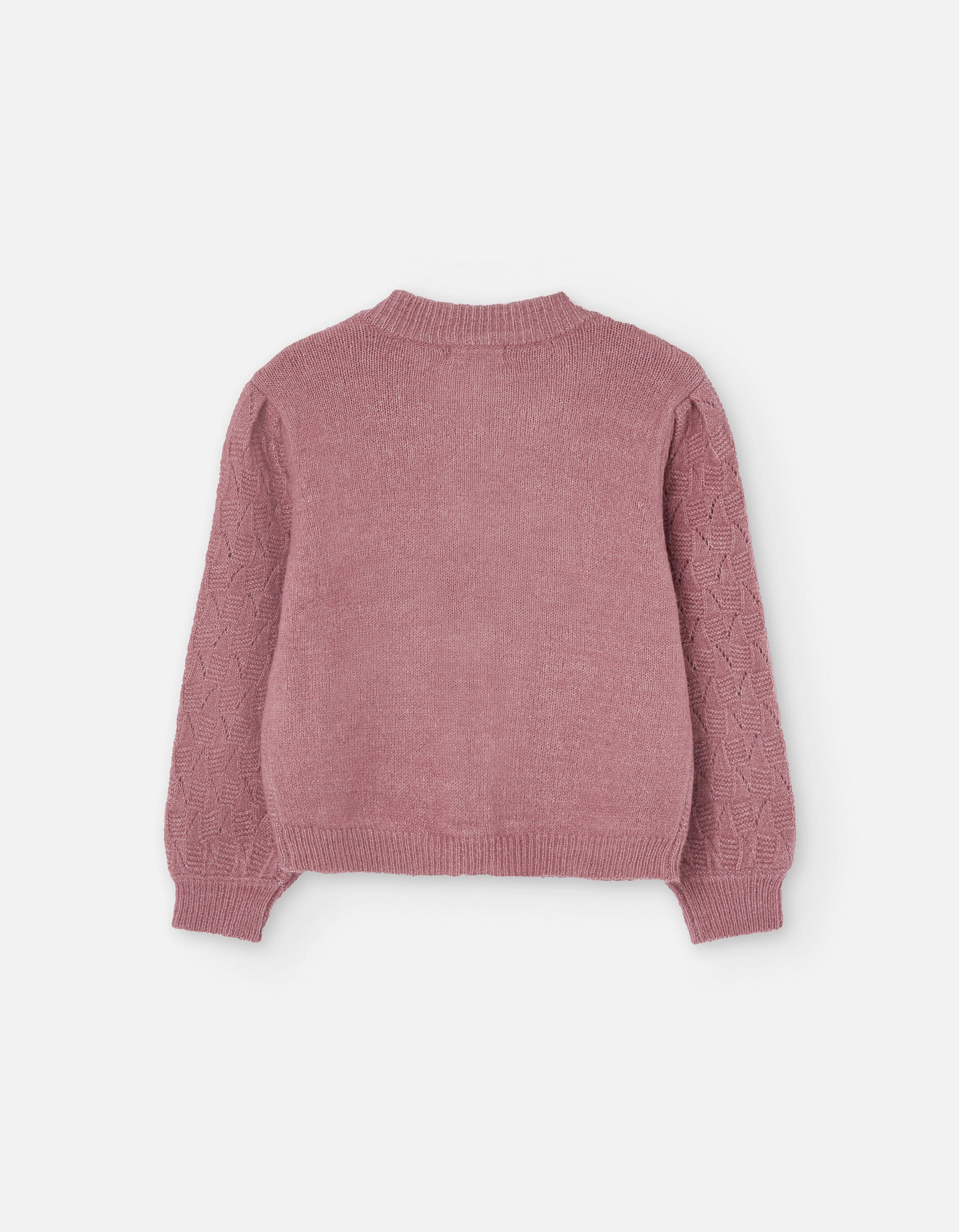 Openwork knit jacket with puffed sleeves for girls, pink
