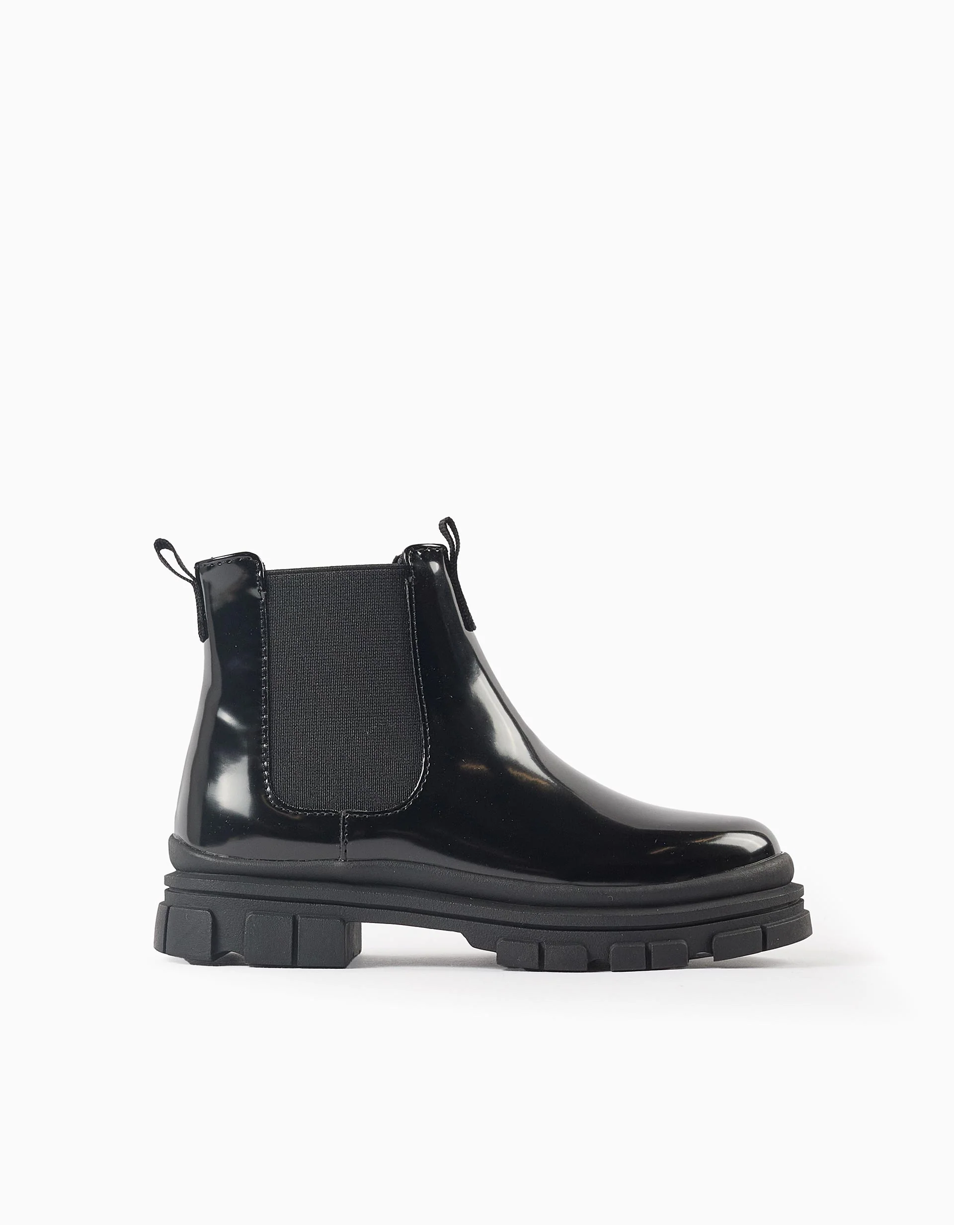 Patent Boots with Elastic Panels for Girls, Black