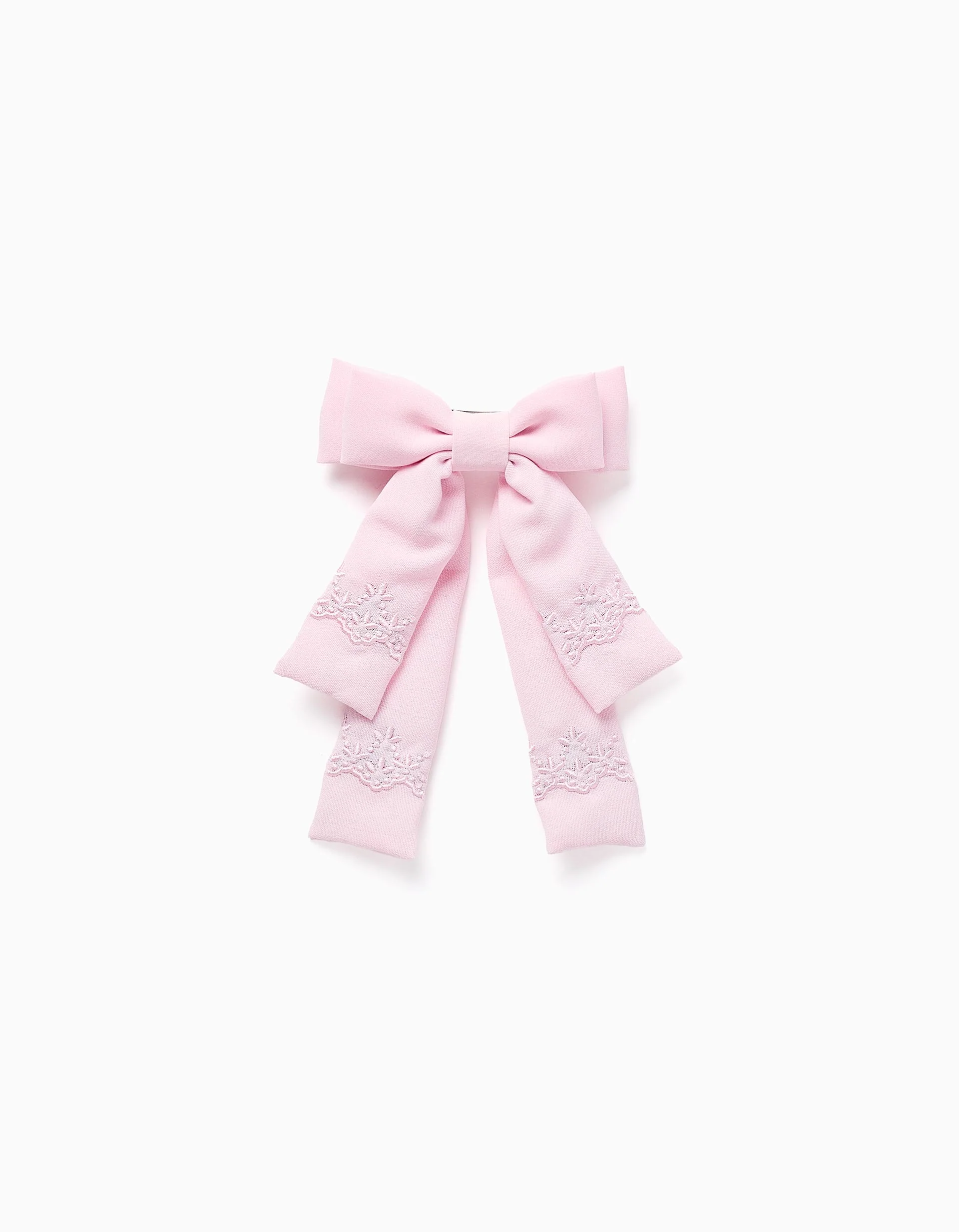 Hair Clip with Bow and Embroidery for Babies and Girls, Pink