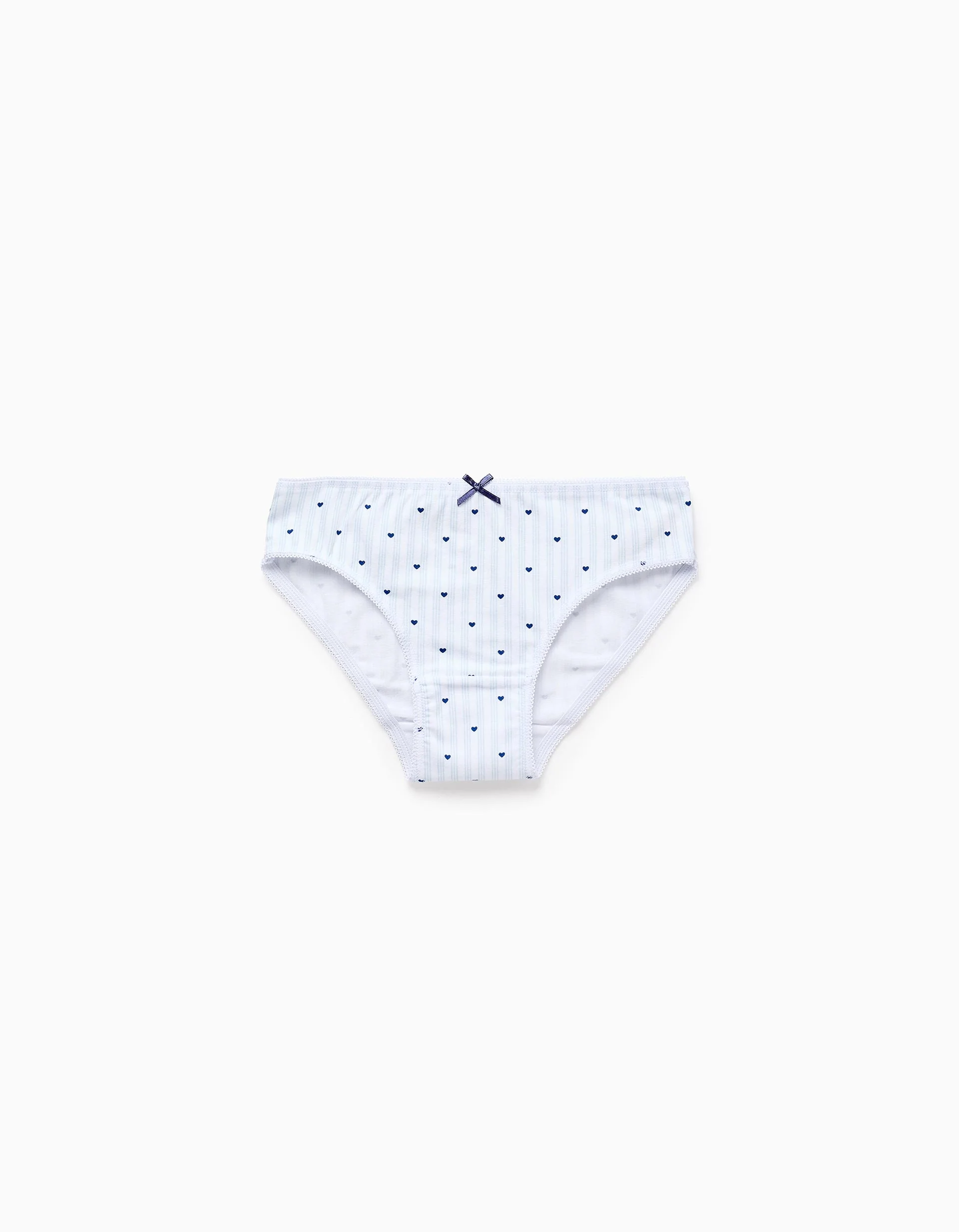 Pack of 5 Briefs for Girls 'Stripes & Hearts', White/Blue