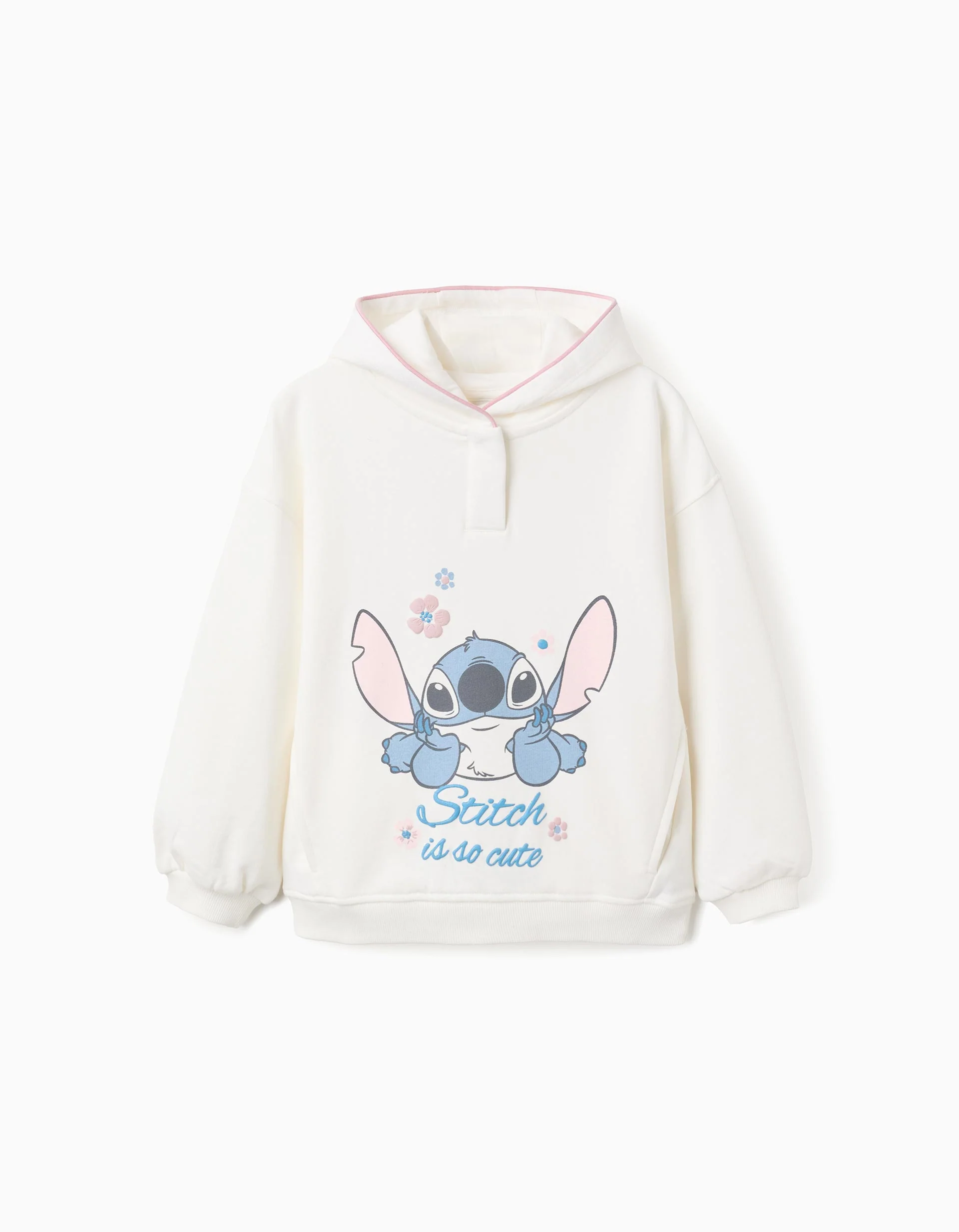 Cotton Hooded Sweatshirt for Girls 'Stitch', White