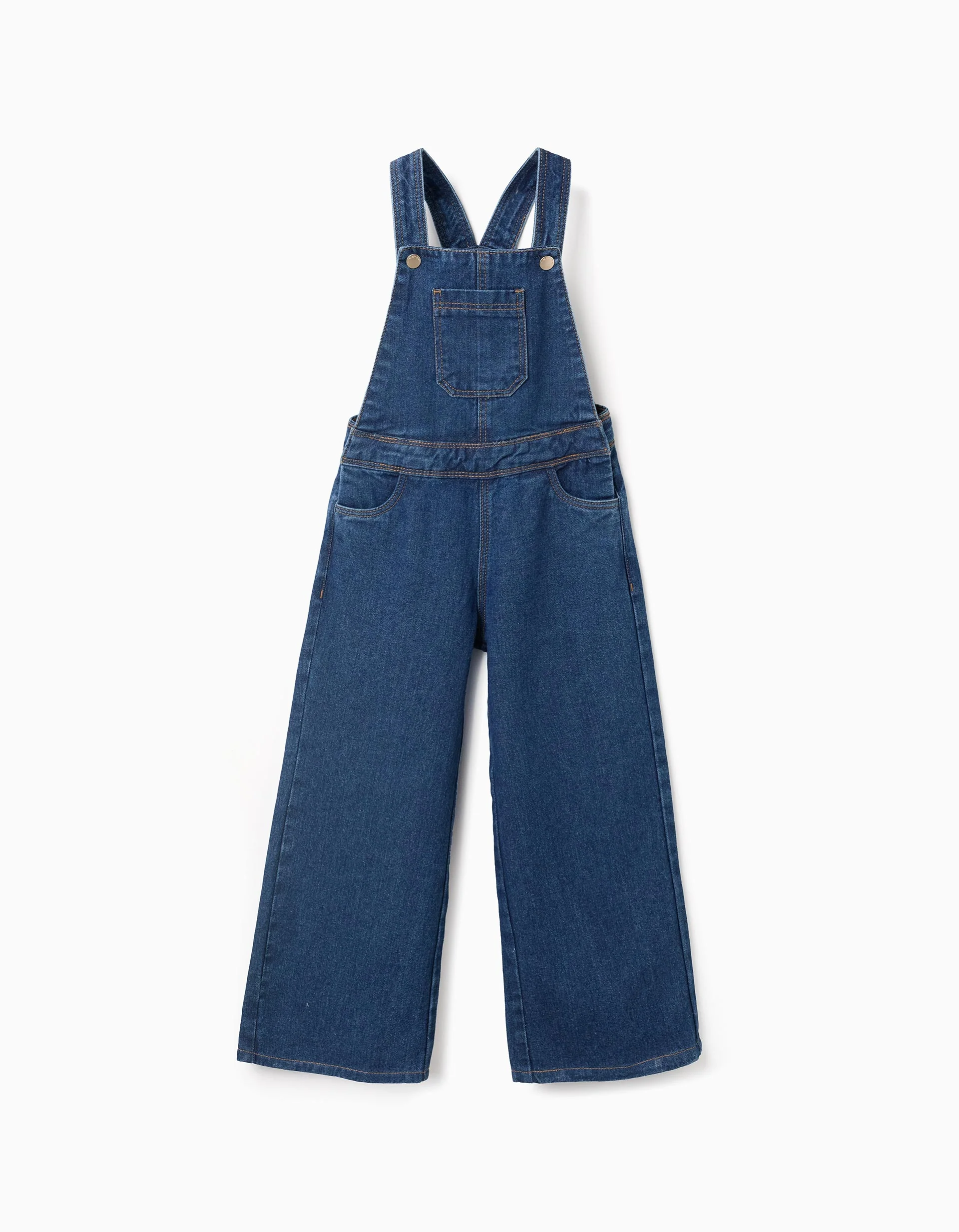 Wide Leg Cotton Denim Dungarees for Girls, Blue