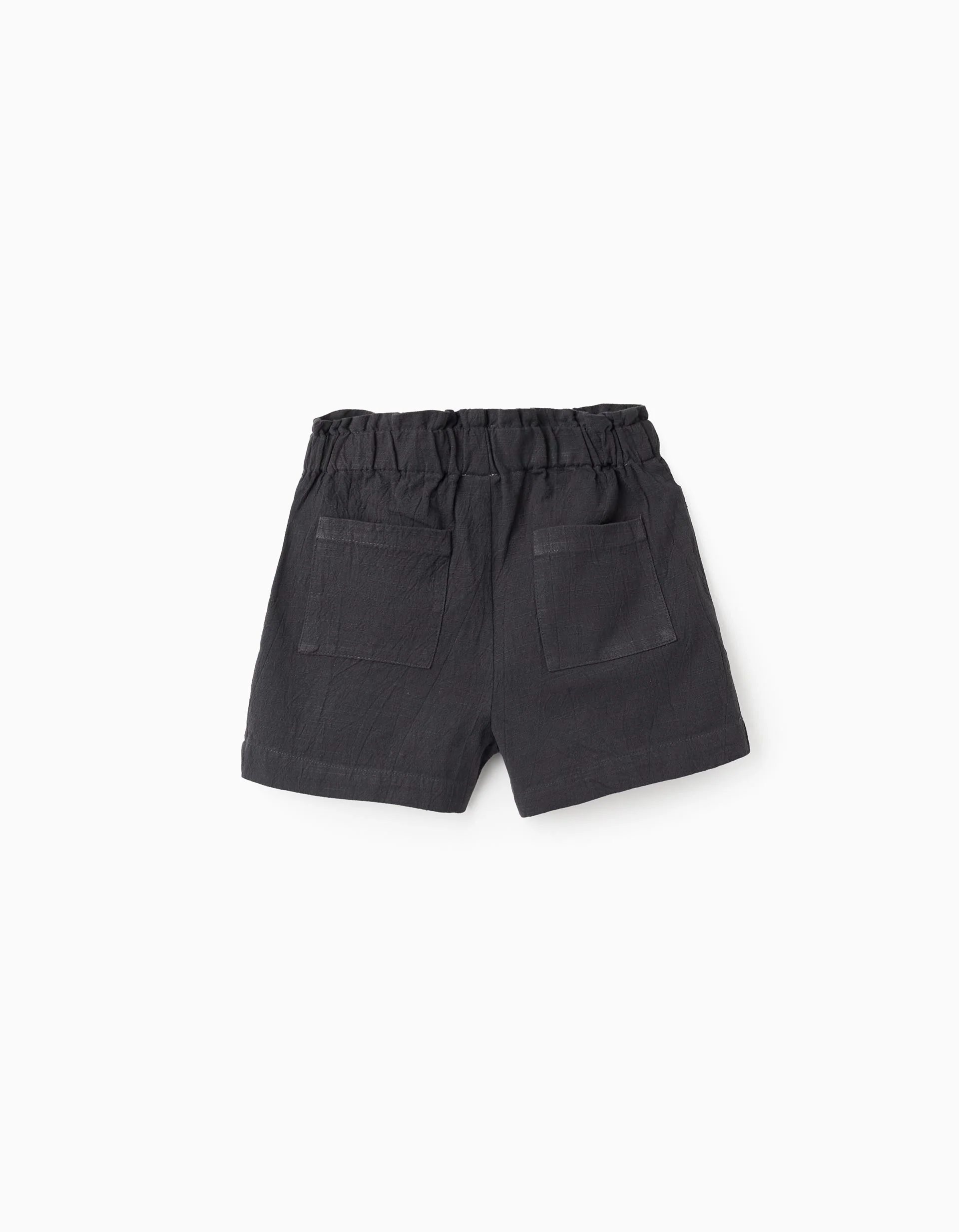 Slub Cotton Shorts with Ribbons for Girls, Dark Grey