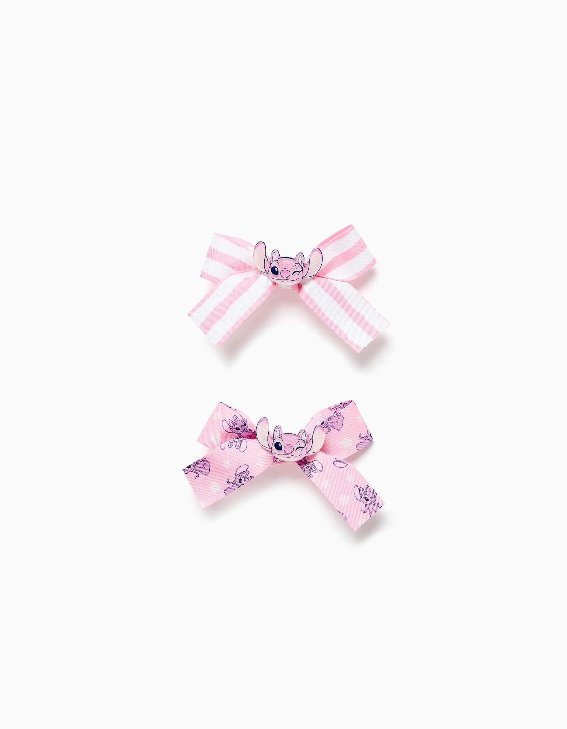 Pack of 2 Hair Clips with Bow 'Angel & Stitch' for Girls, Pink