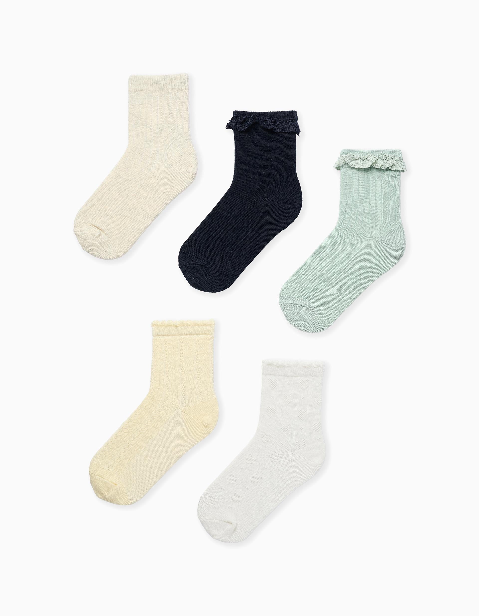 Pack of 5 pairs of mixed socks for girls, multicolour