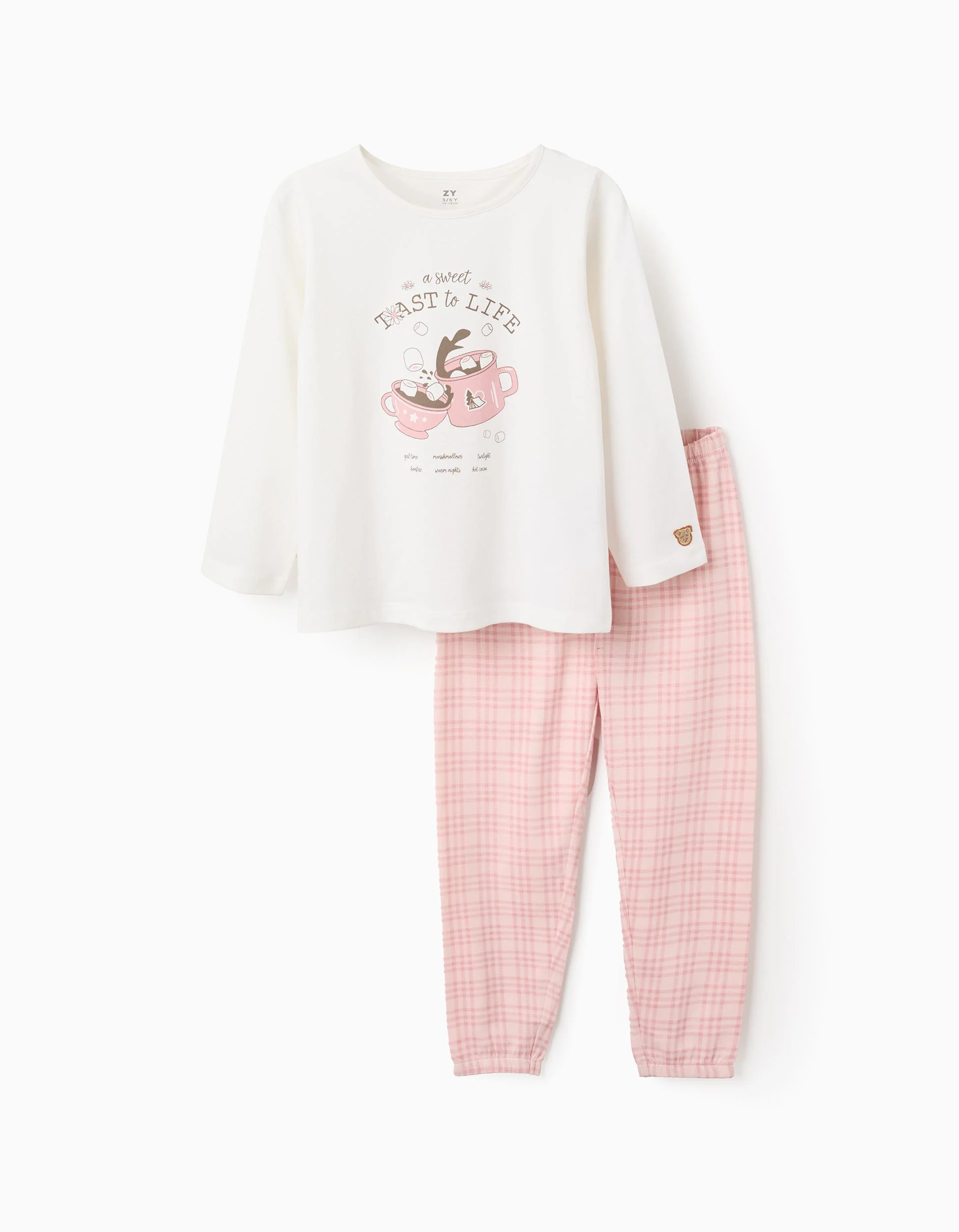 Cotton Jersey Pyjama for Girls 'Sweet', White/Pink