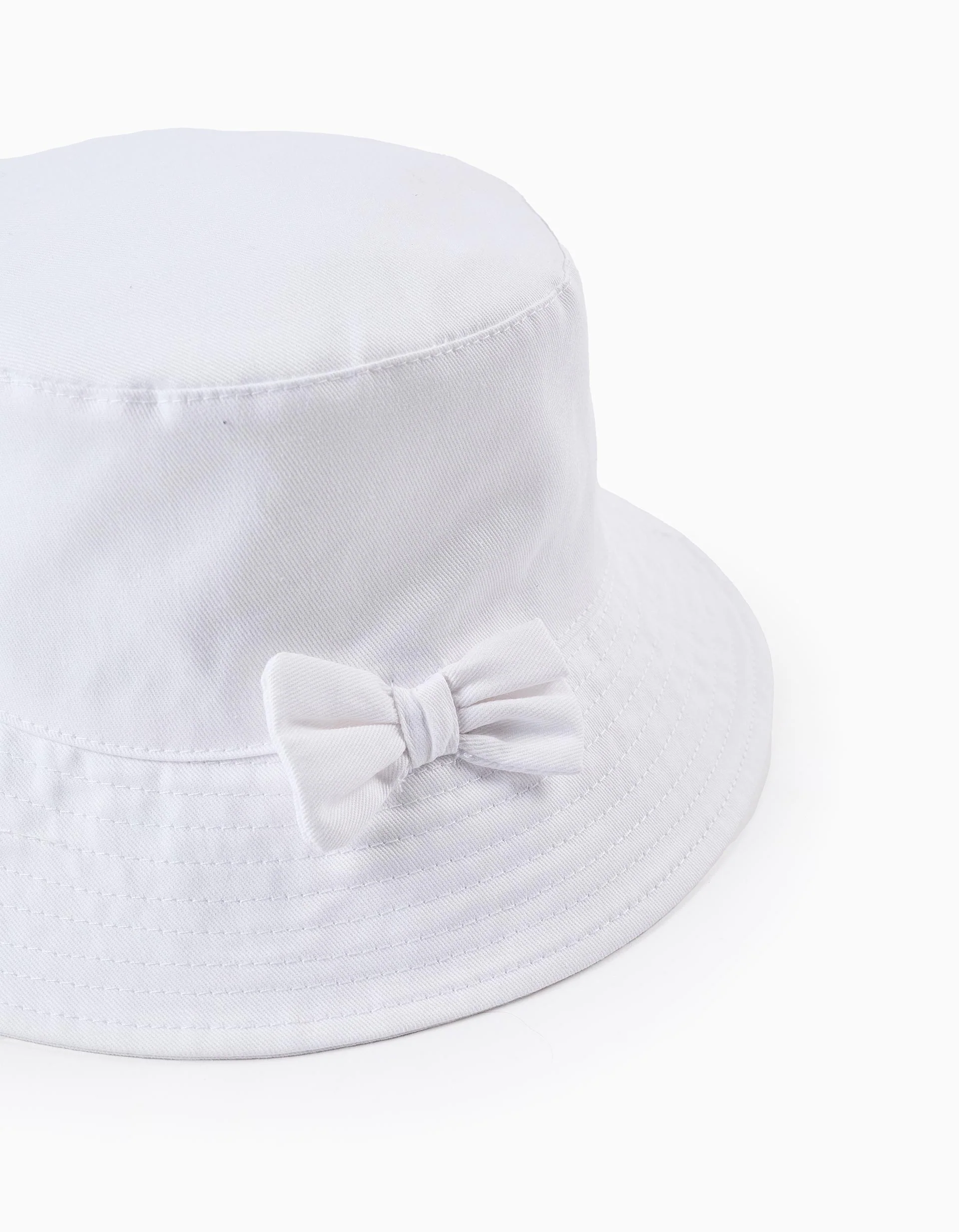Twill Hat Hat with Bow for Babies and Girls, White