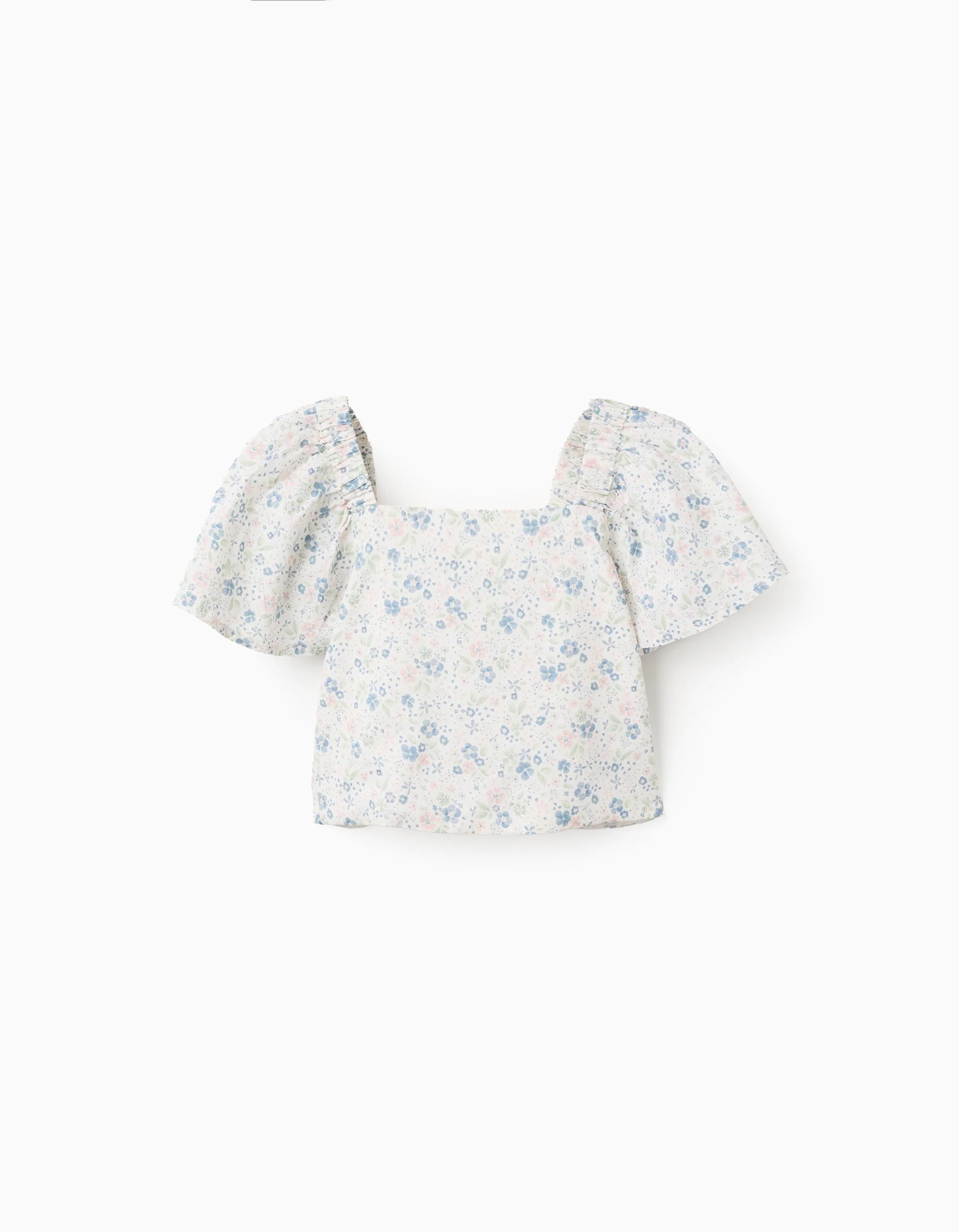 Floral Top with Butterfly Sleeves and Open Back for Girls, White
