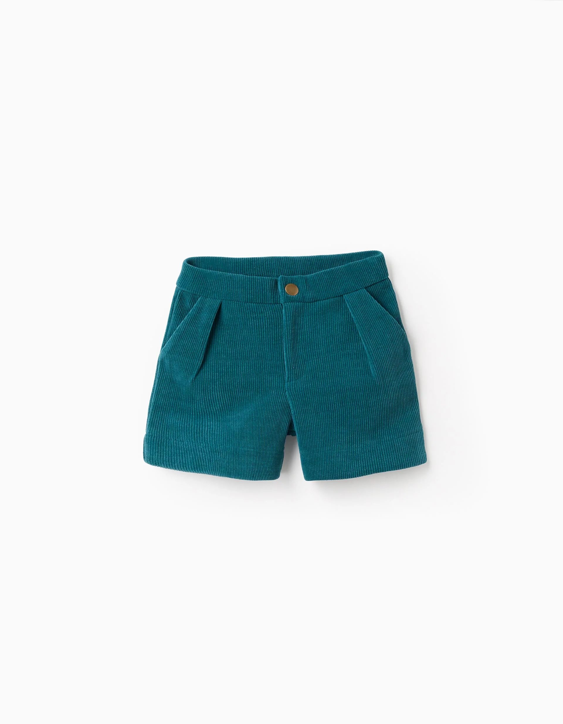 Interlock knit shorts with front pleats for girls, blue